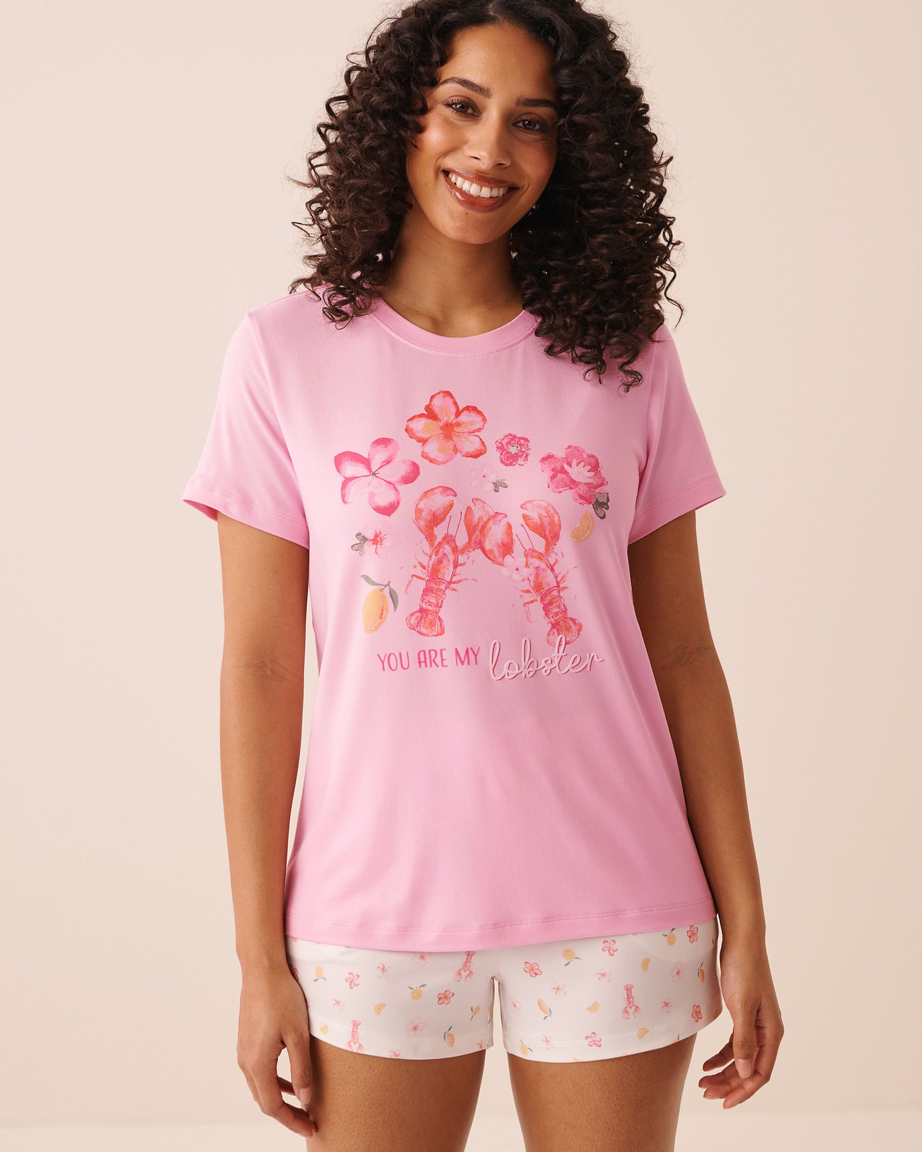 LA VIE EN ROSE T-shirt ultra doux imprimé homard à fleurs Rose 40100861 - View1