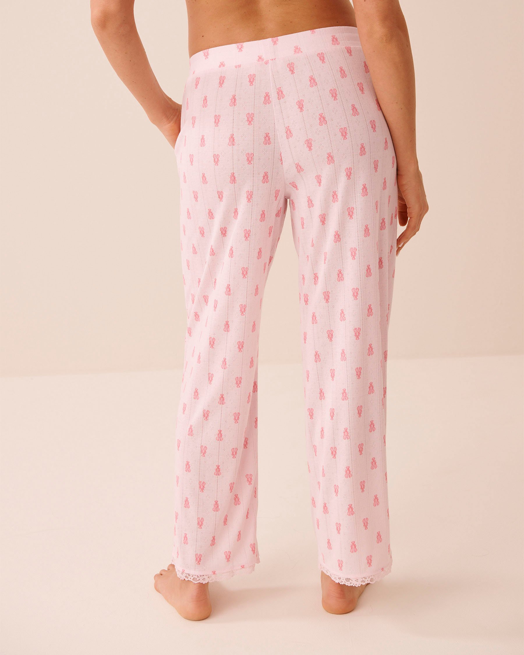 LA VIE EN ROSE Lobster Print Lace Trim Pointelle Pajama Pants Pink 40200852 - View2
