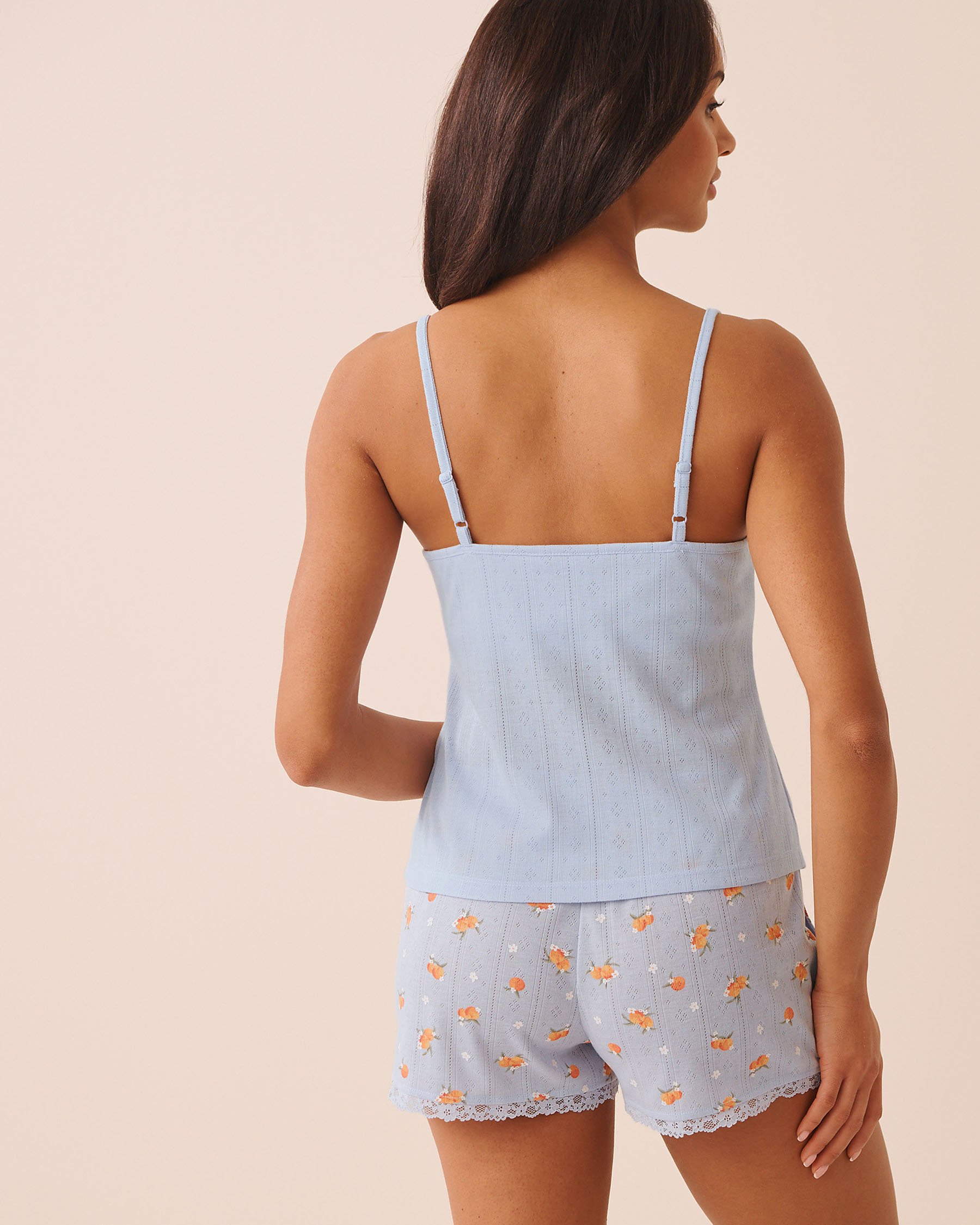 LA VIE EN ROSE Peach-Embroidered Pointelle Cami with Shelf Bra Blue 40100869 - View2