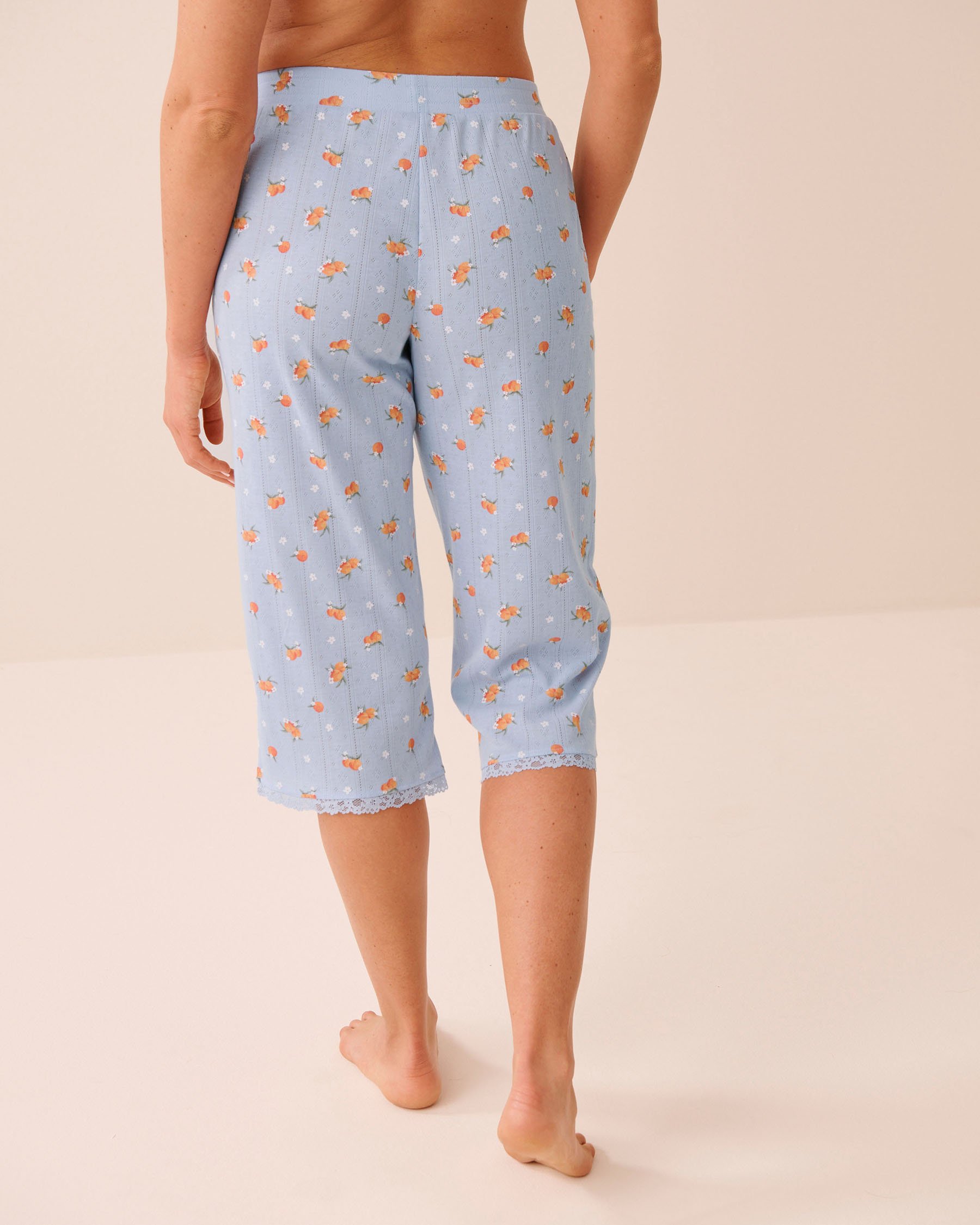 LA VIE EN ROSE Peach Print Lace Trim Pointelle Pajama Capris Blue 40200851 - View2