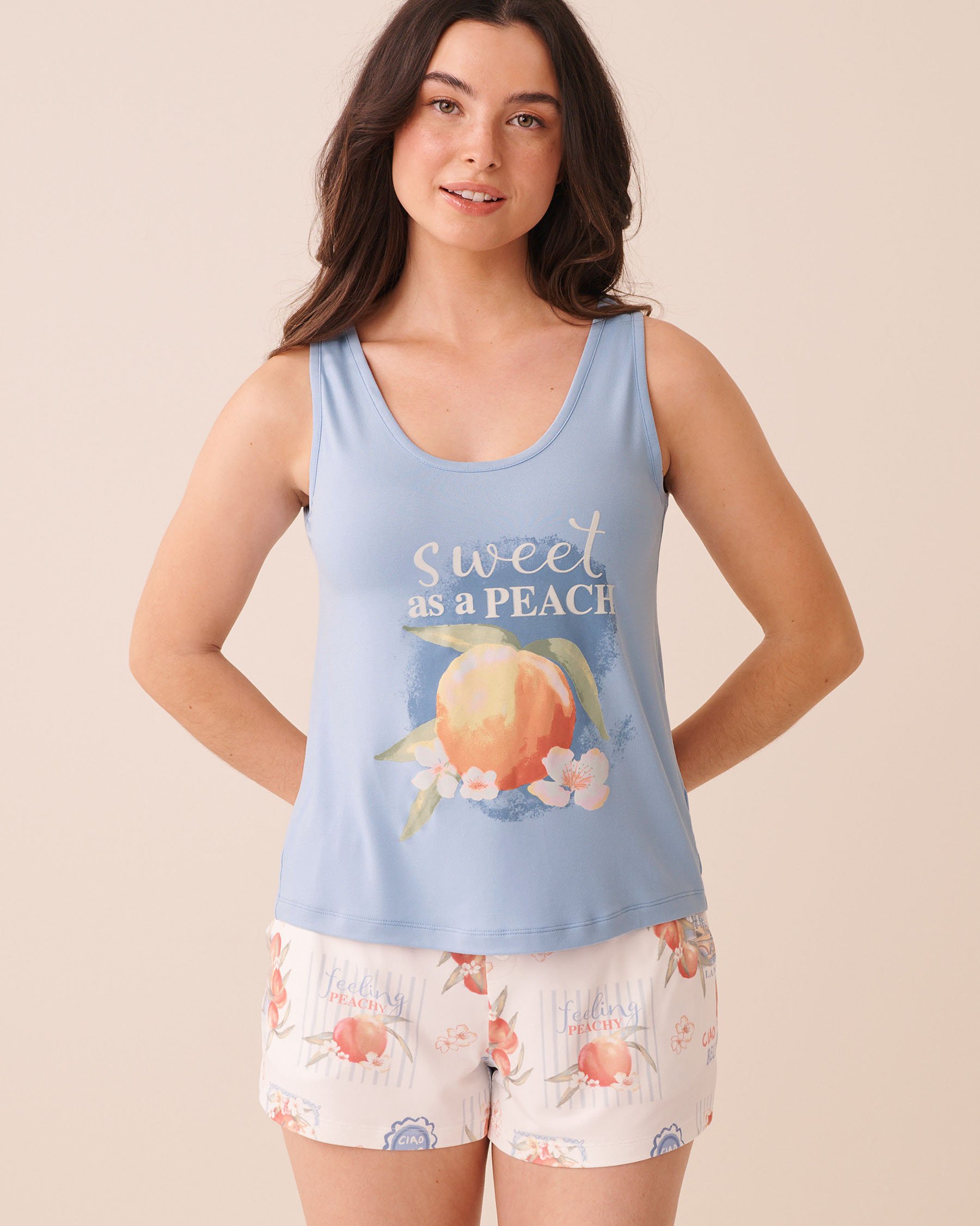 LA VIE EN ROSE Peach Print Super Soft Cami Cloud Blue 40100865 - View1
