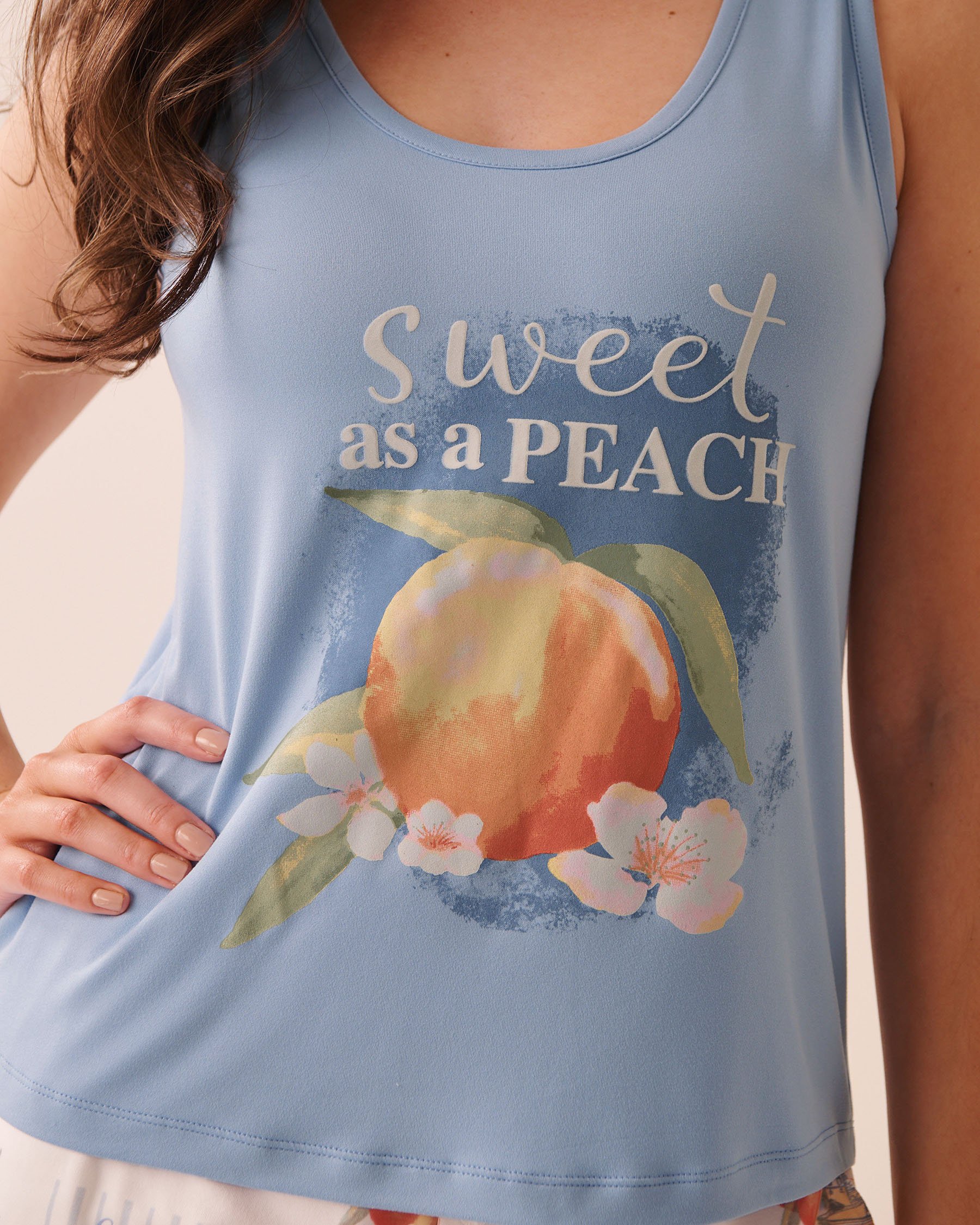 LA VIE EN ROSE Peach Print Super Soft Cami Cloud Blue 40100865 - View3