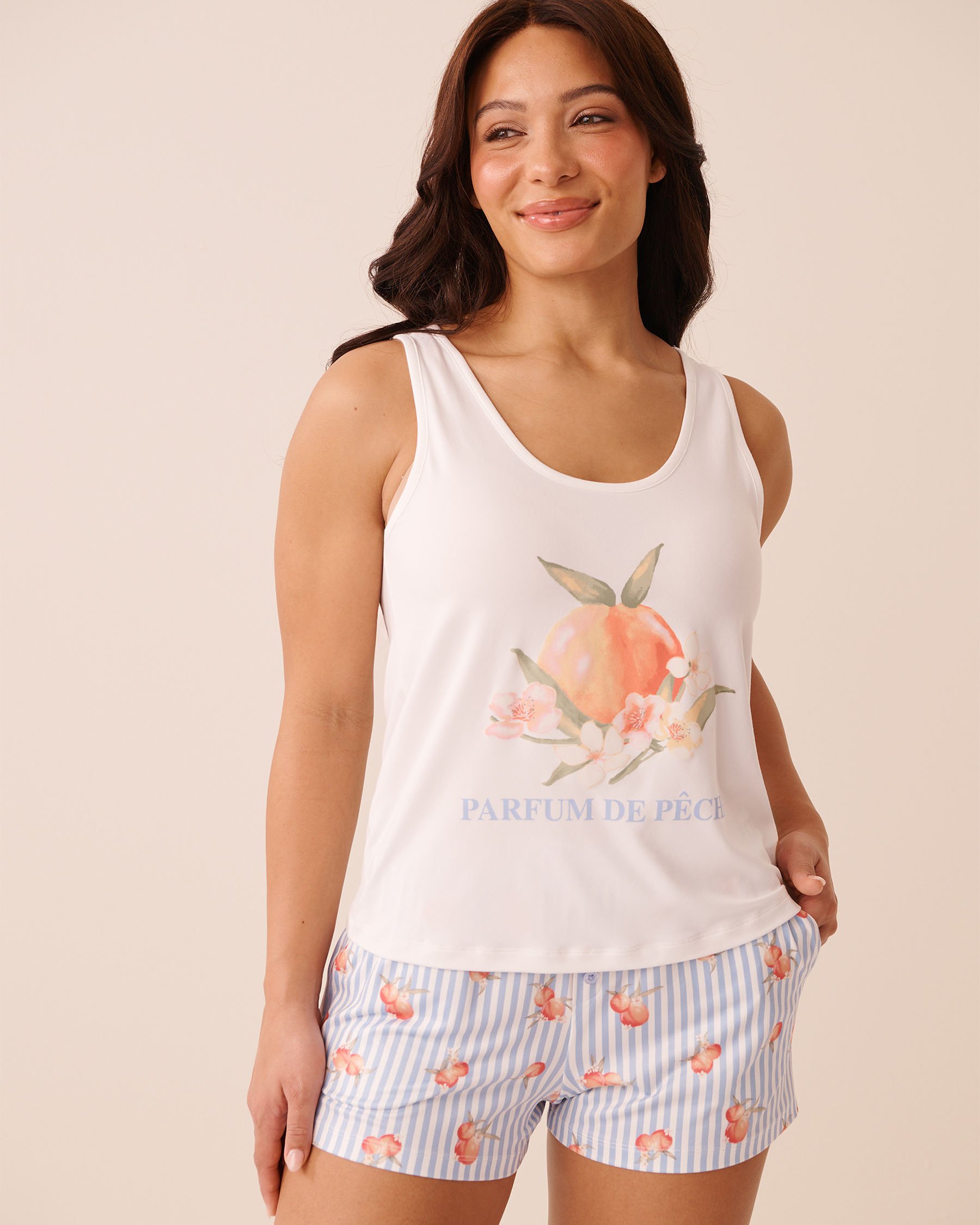 LA VIE EN ROSE Peach Print Super Soft Cami White 40100865 - View1