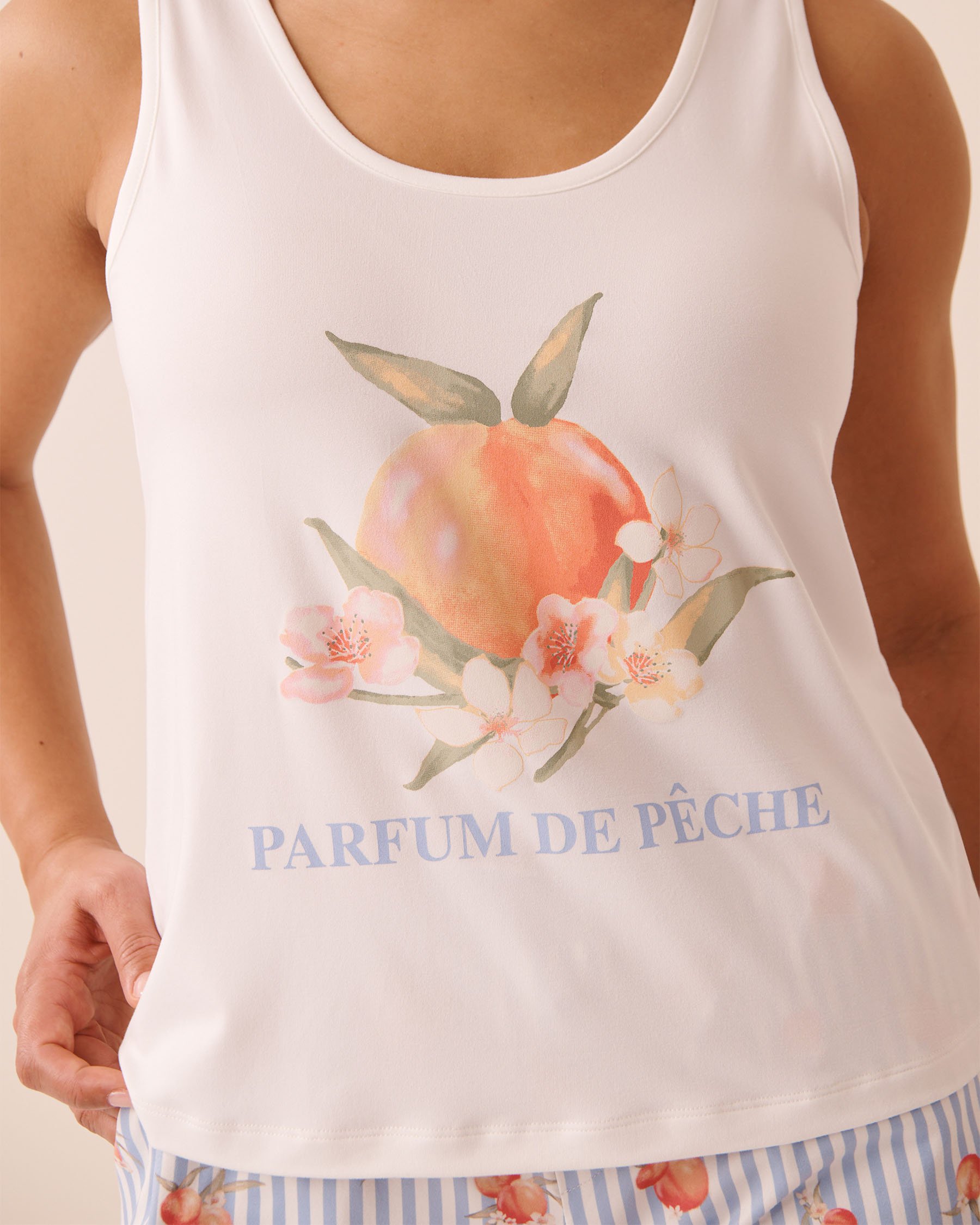 LA VIE EN ROSE Peach Print Super Soft Cami White 40100865 - View3