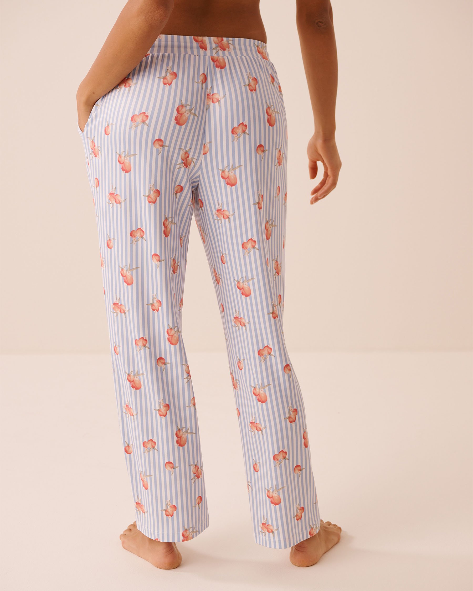 LA VIE EN ROSE Peach & Stripe Print Super Soft Pajama Pants Blue Stripes/Peaches 40200848 - View2