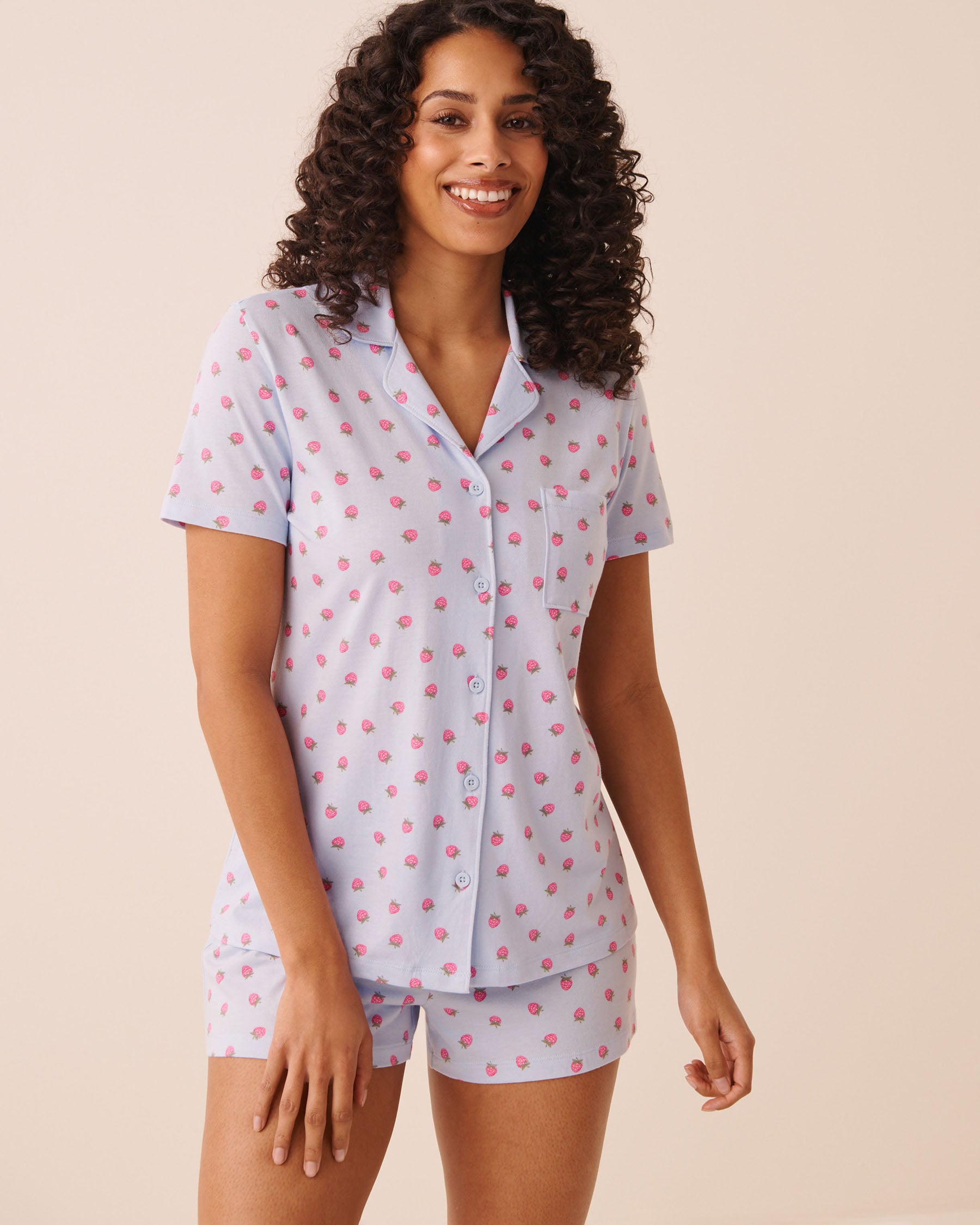 LA VIE EN ROSE Raspberry Print Shirt PJ Set Blue/Raspberries 40400096 - View1