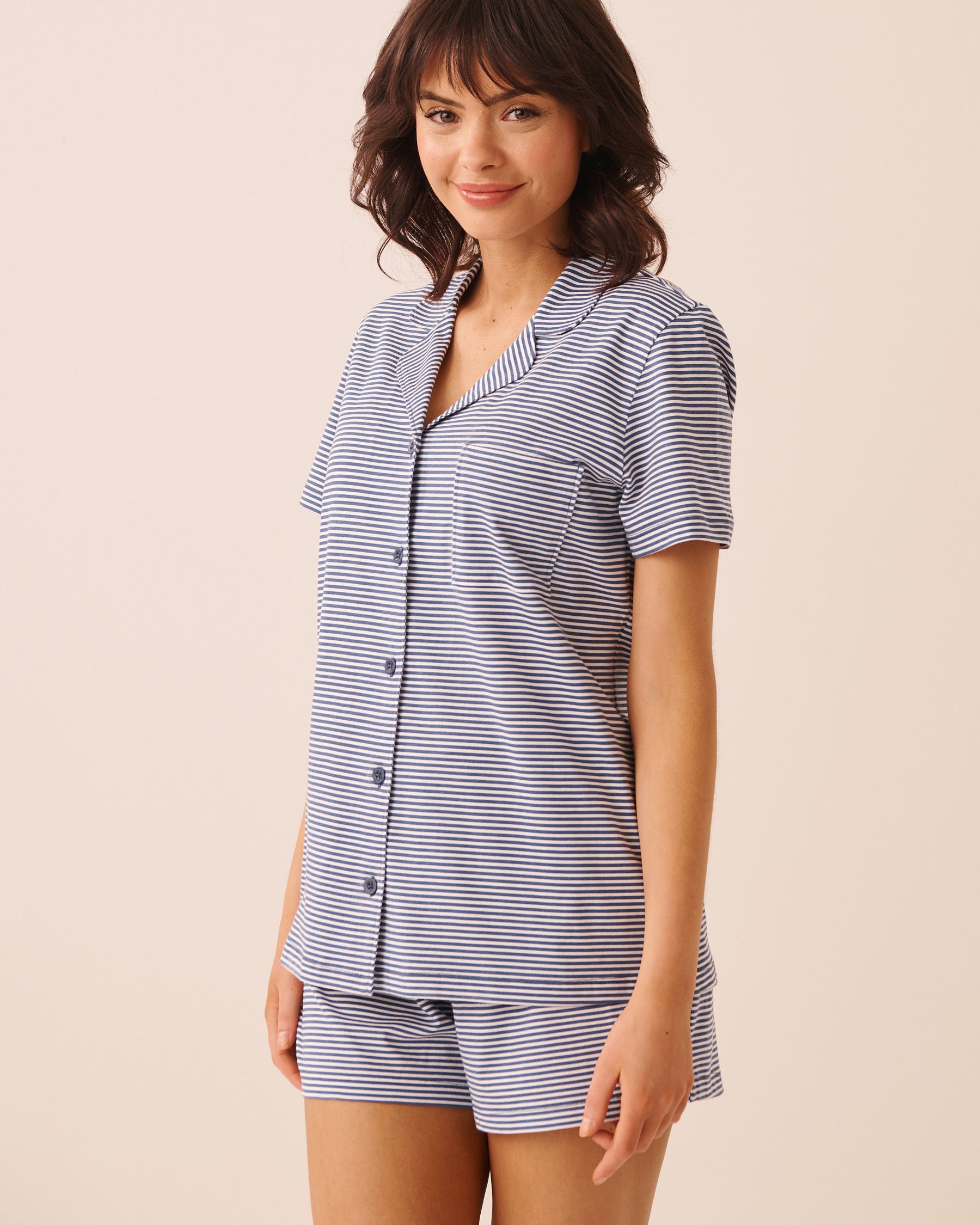 LA VIE EN ROSE Stripe Print Shirt PJ Set Blue/Stripes 40400096 - View1