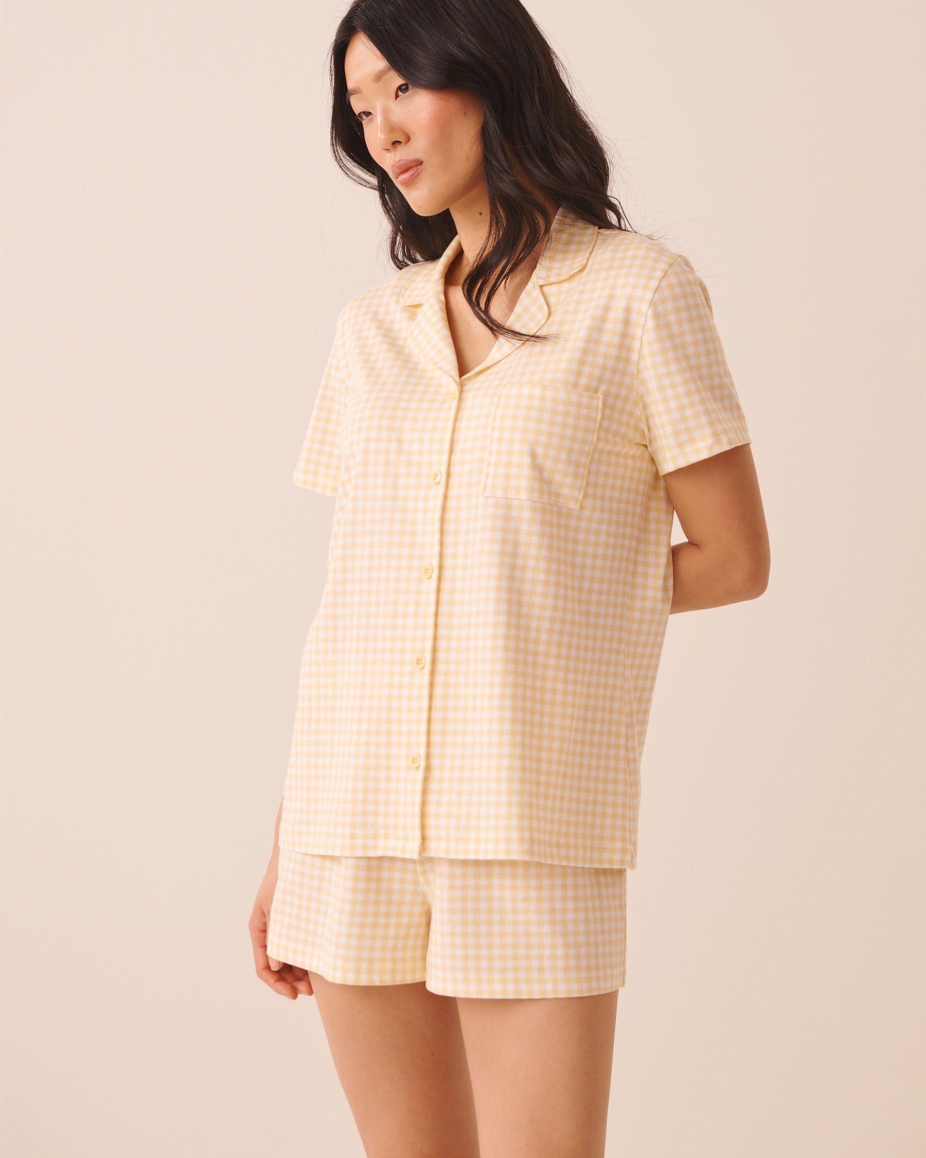 LA VIE EN ROSE Gingham Print Shirt PJ Set Yellow/Gingham 40400096 - View1