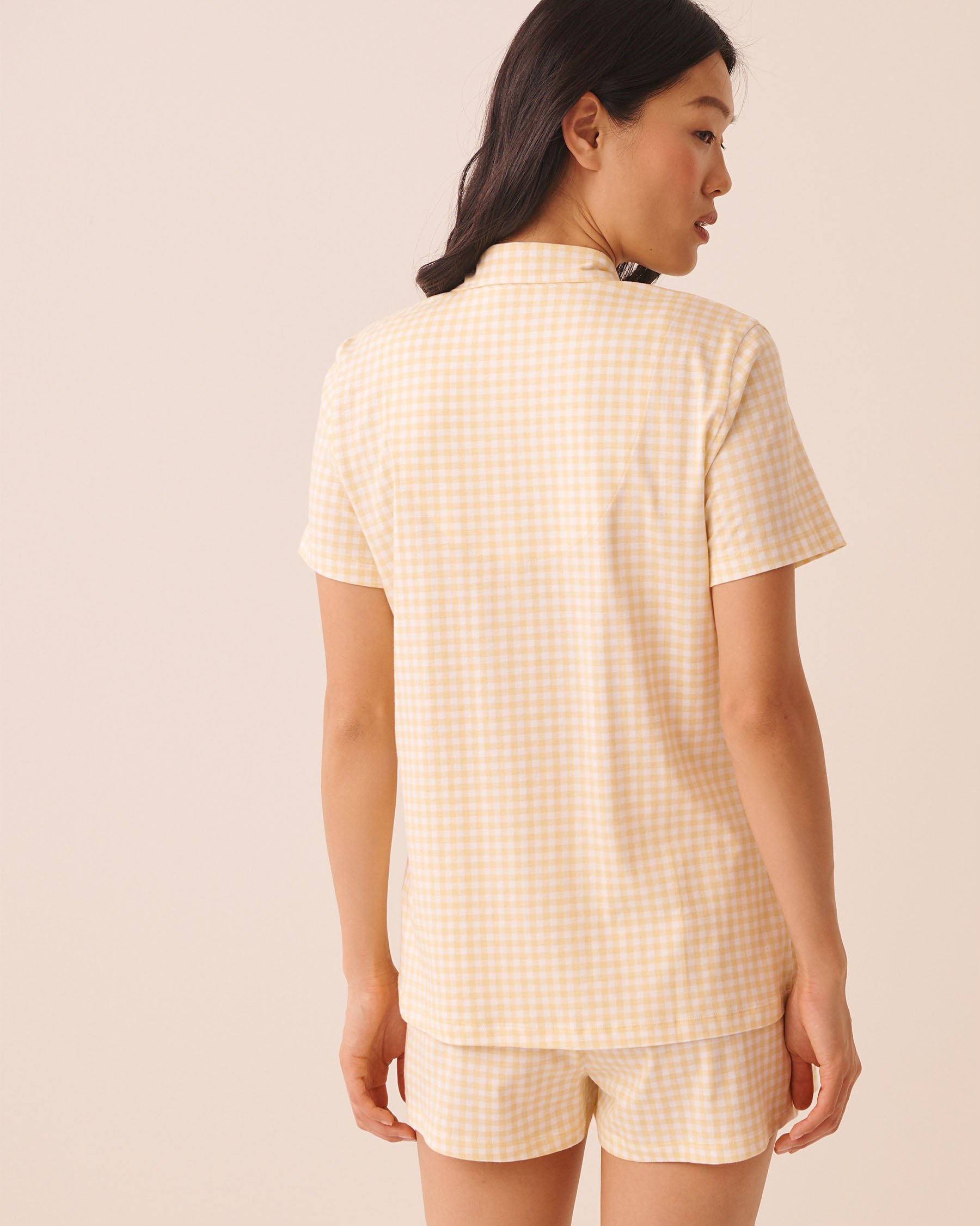 LA VIE EN ROSE Gingham Print Shirt PJ Set Yellow/Gingham 40400096 - View2