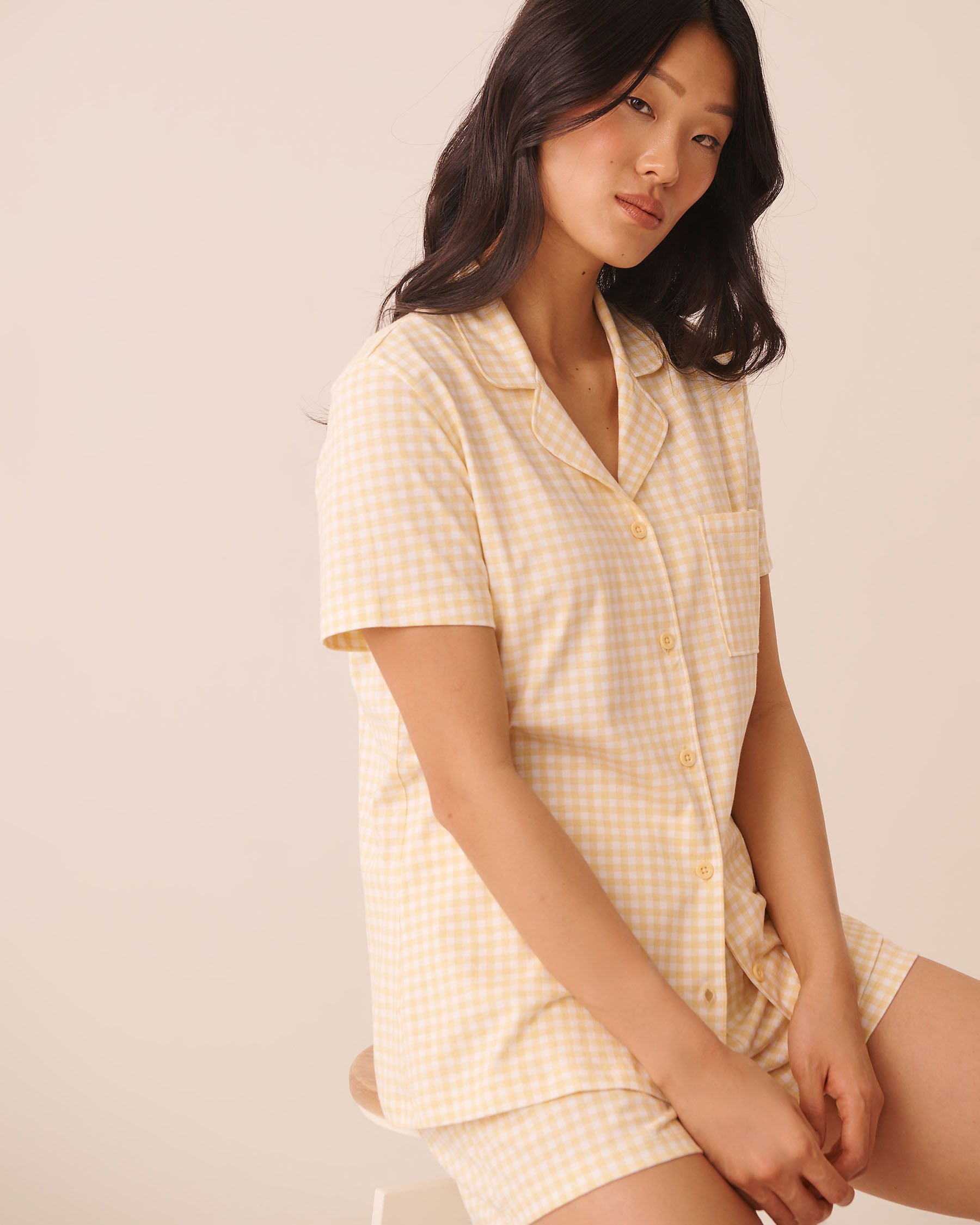 LA VIE EN ROSE Gingham Print Shirt PJ Set Yellow/Gingham 40400096 - View3
