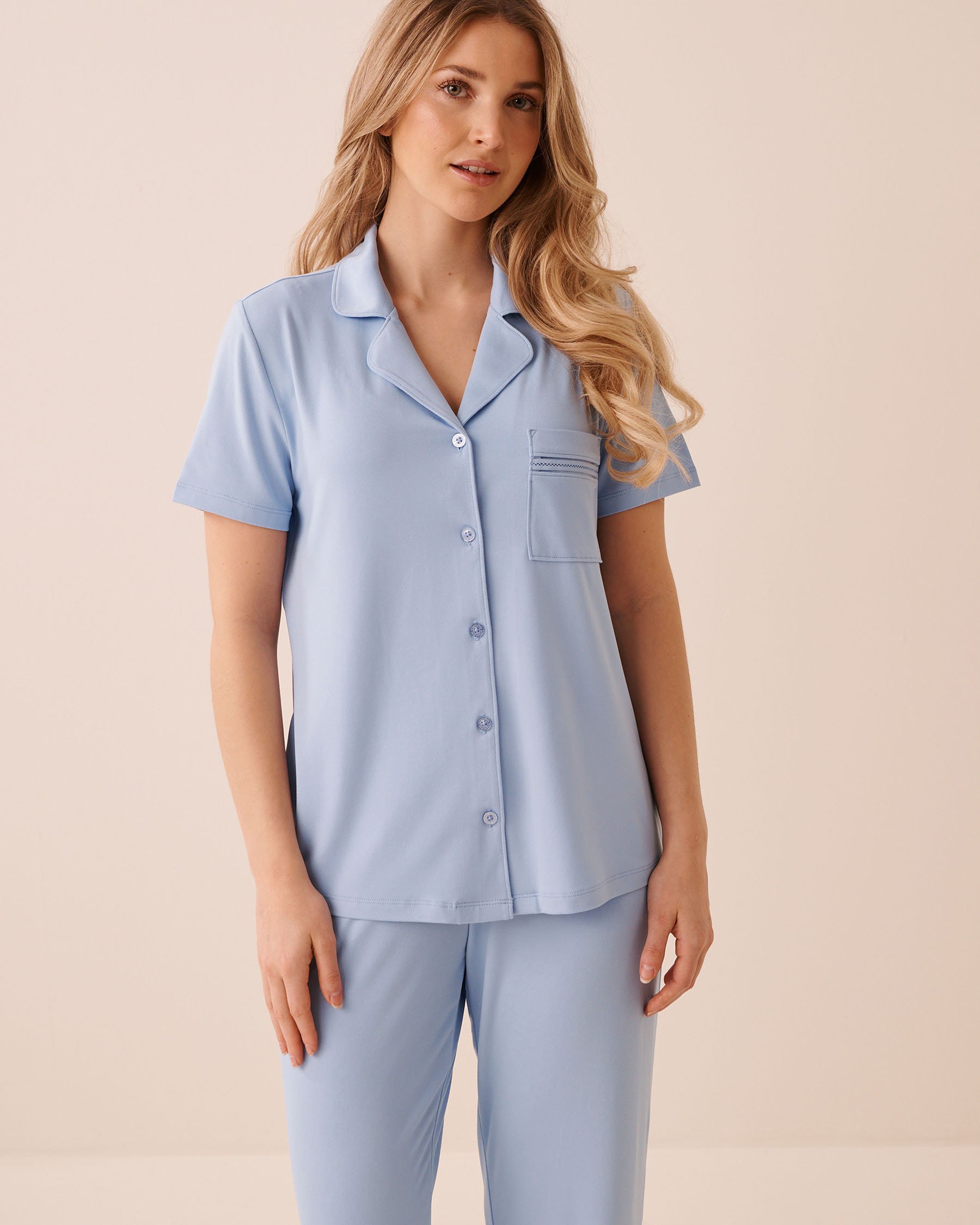 LA VIE EN ROSE Super Soft Button-down Shirt Cloud Blue 40100868 - View1