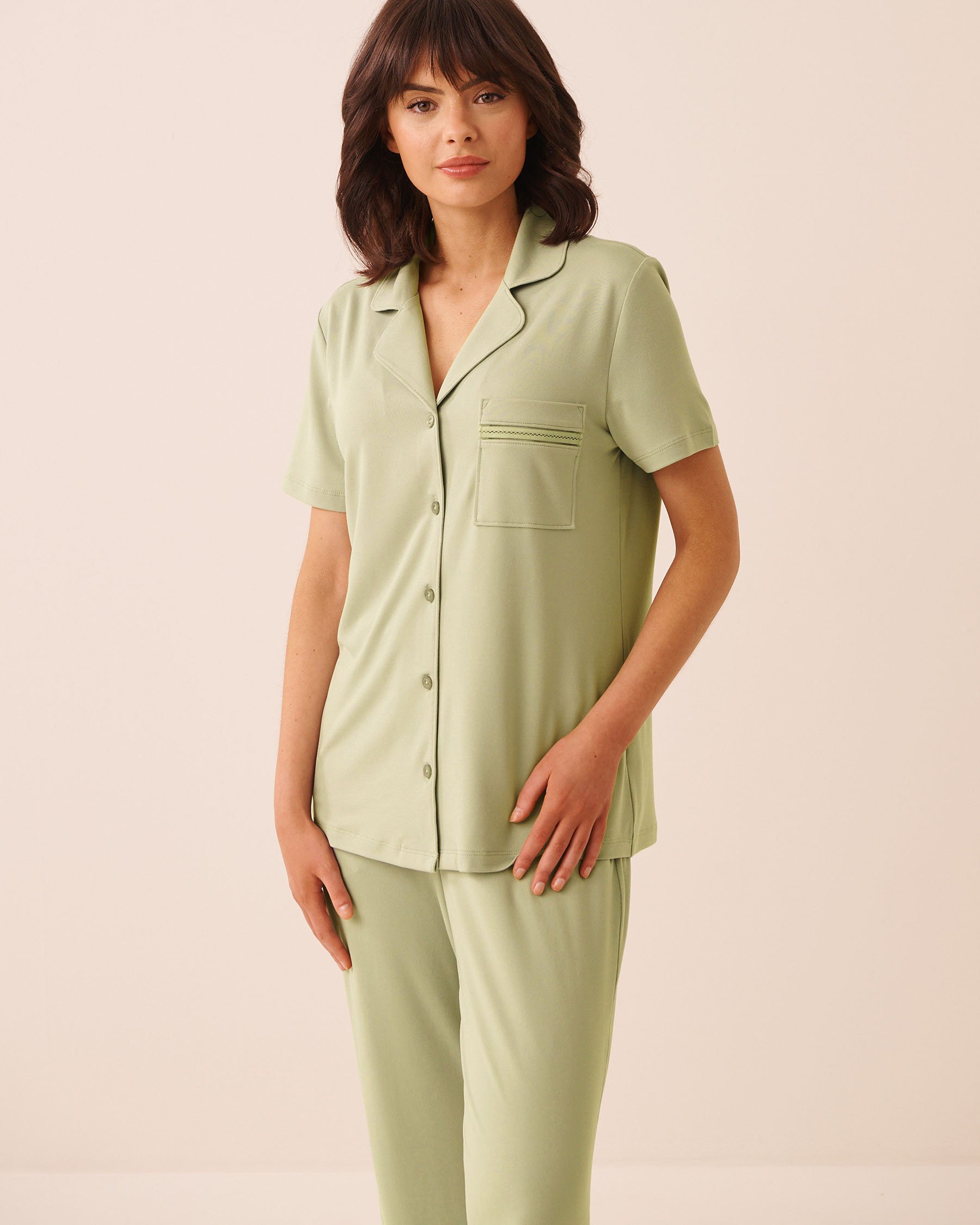 LA VIE EN ROSE Super Soft Button-down Shirt Pistachio Green 40100868 - View1
