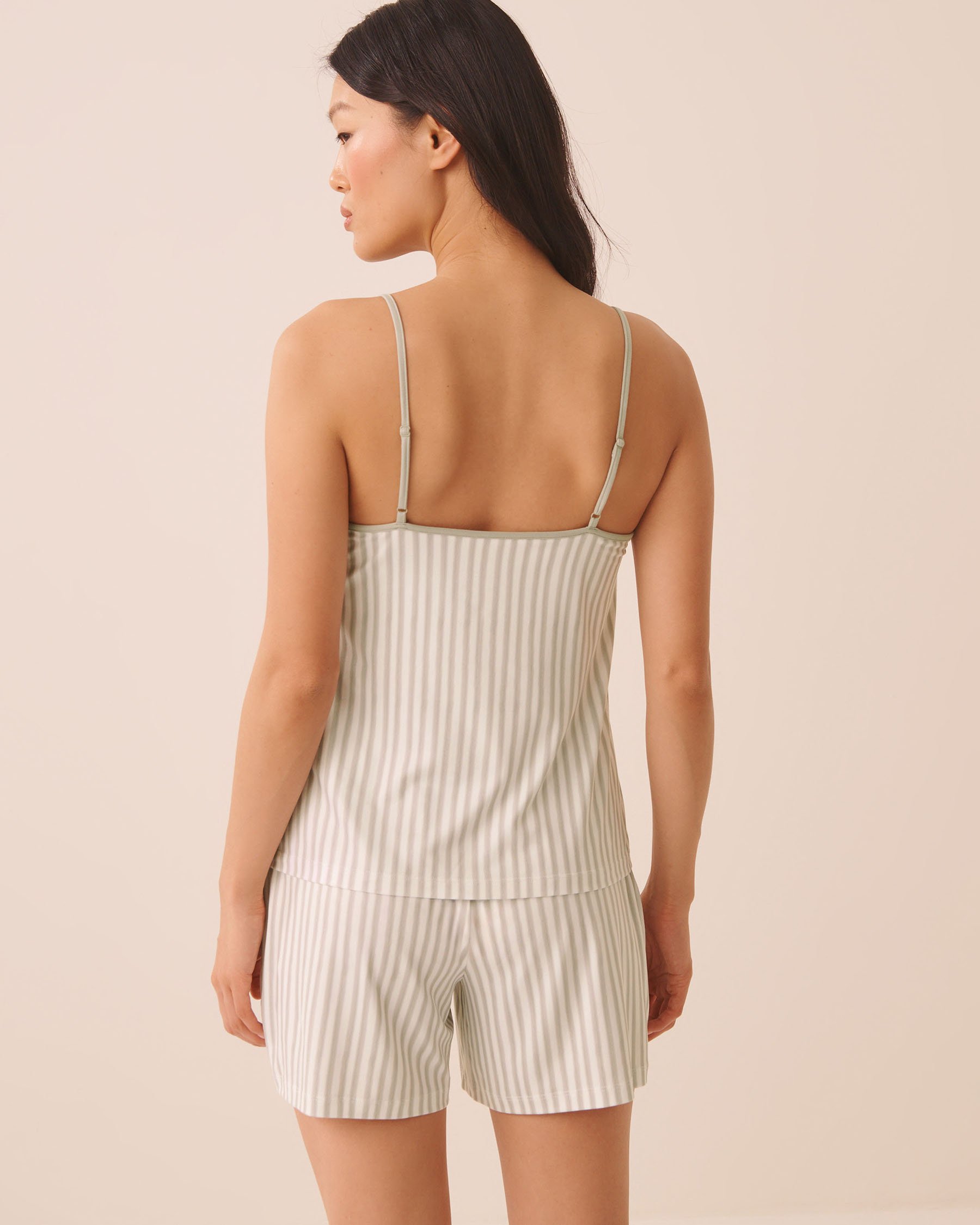 LA VIE EN ROSE Super Soft Striped Cami with Shelf Bra Soft Green Stripes 40100866 - View2