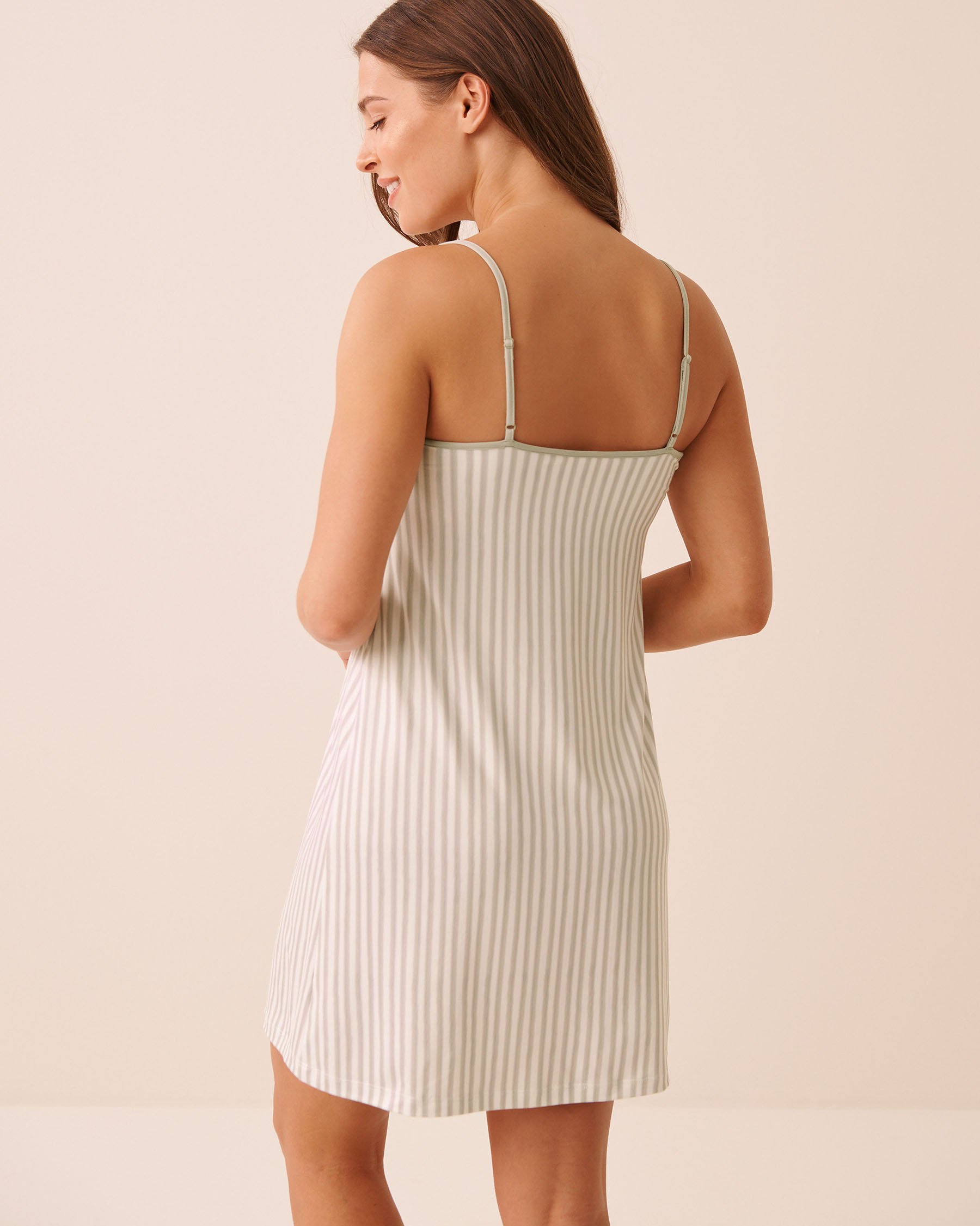 LA VIE EN ROSE Super Soft Striped Nightie with Shelf Bra Soft Green Stripes 40500493 - View2