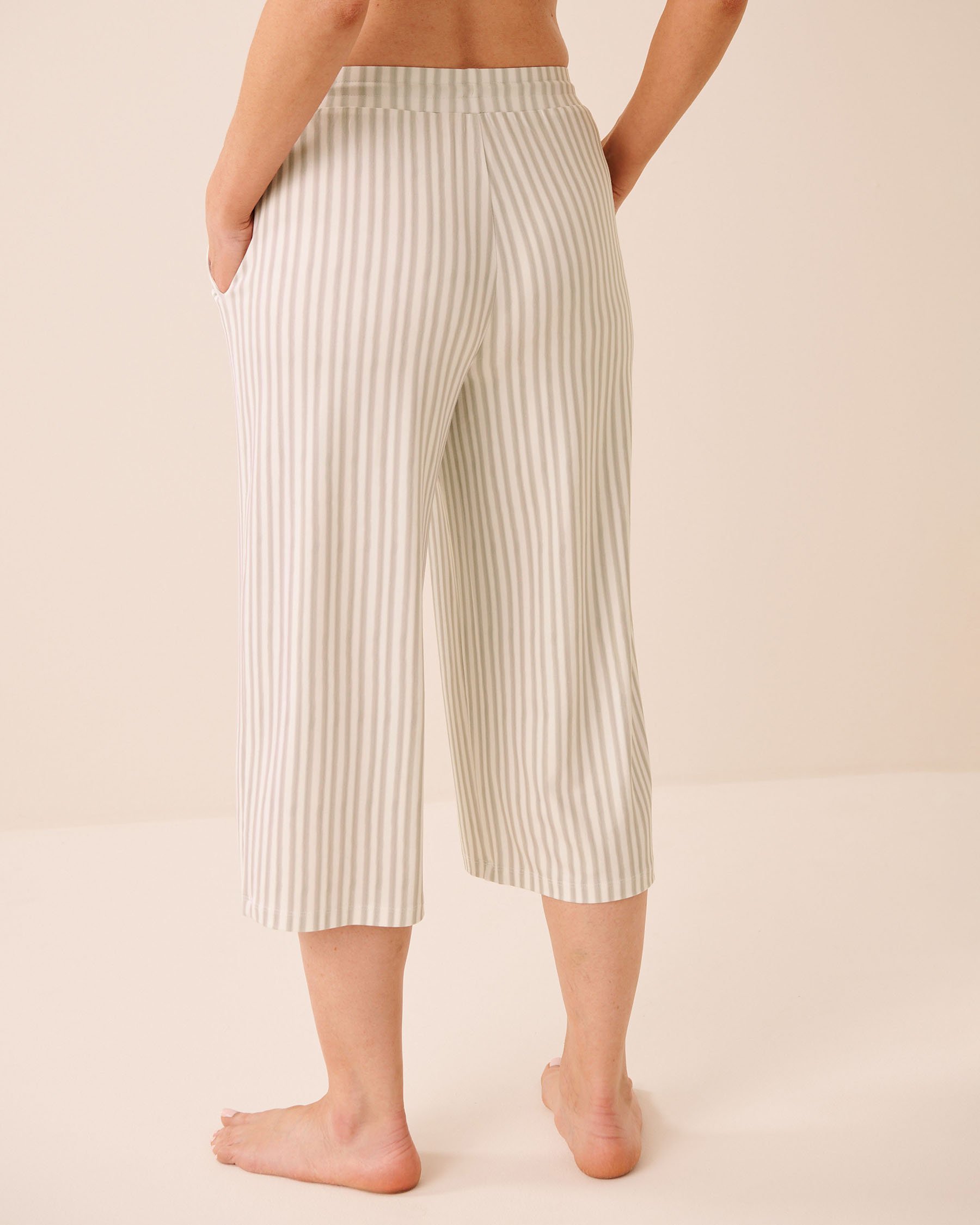 LA VIE EN ROSE Super Soft Striped Pajama Capris Soft Green Stripes 40200845 - View2