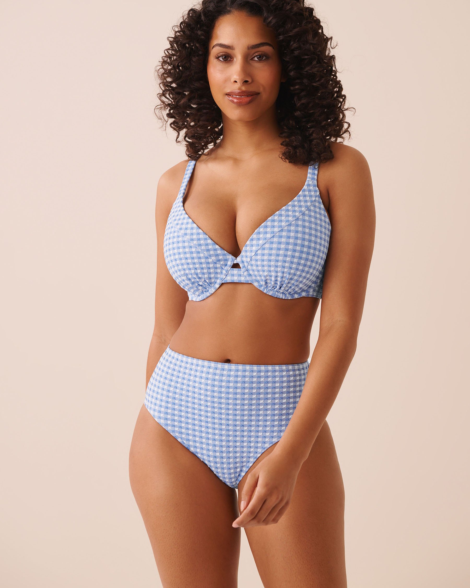 LA VIE EN ROSE AQUA BLUE GINGHAM High Waist Bikini Bottom Blue Gingham 70300875 - View3
