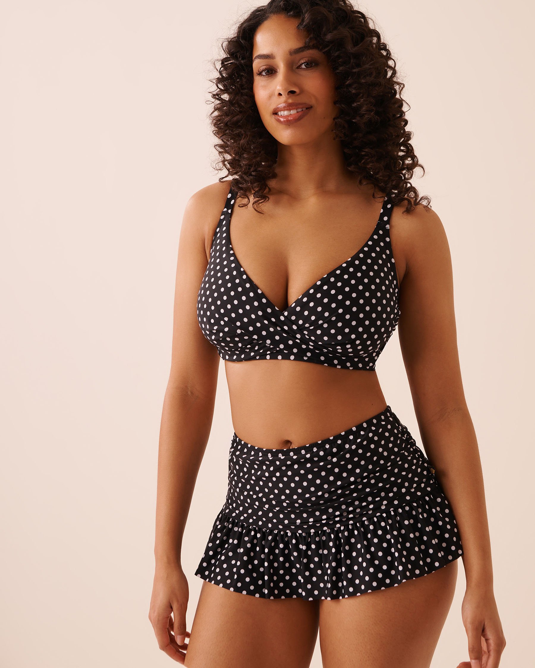 LA VIE EN ROSE AQUA POLKA DOT Ruffled Skirt Bikini Bottom Black Polka Dot 70300901 - View3