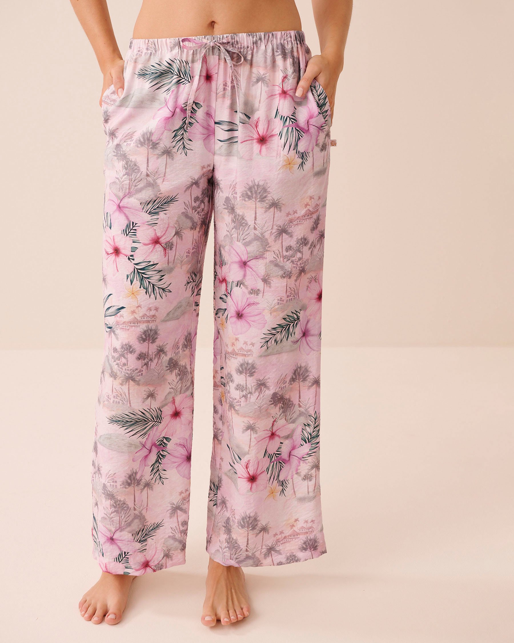 LA VIE EN ROSE AQUA Pantalon jambe large imprimé tropical Rivage pastel 80200101 - View1
