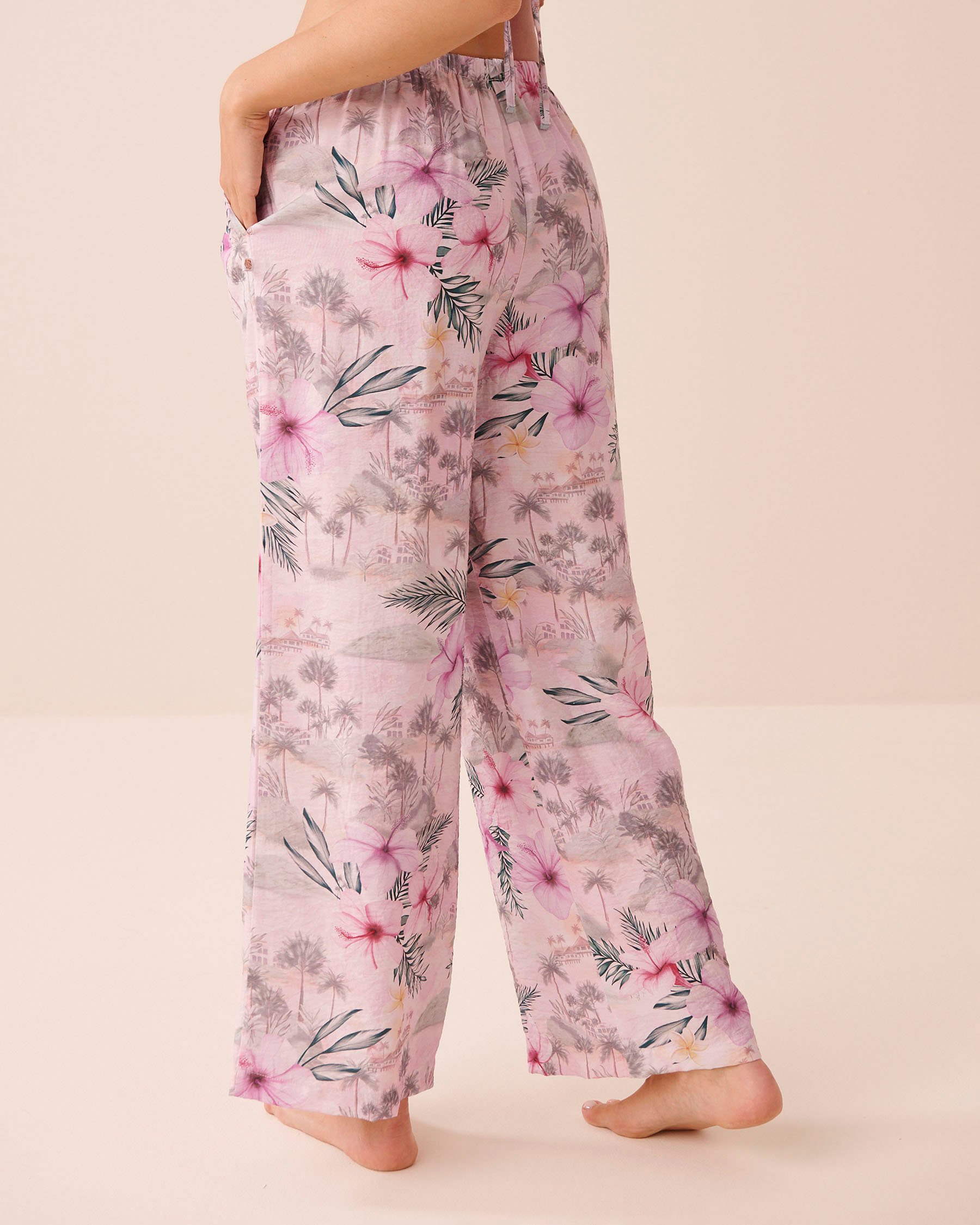 LA VIE EN ROSE AQUA Pantalon jambe large imprimé tropical Rivage pastel 80200101 - View2