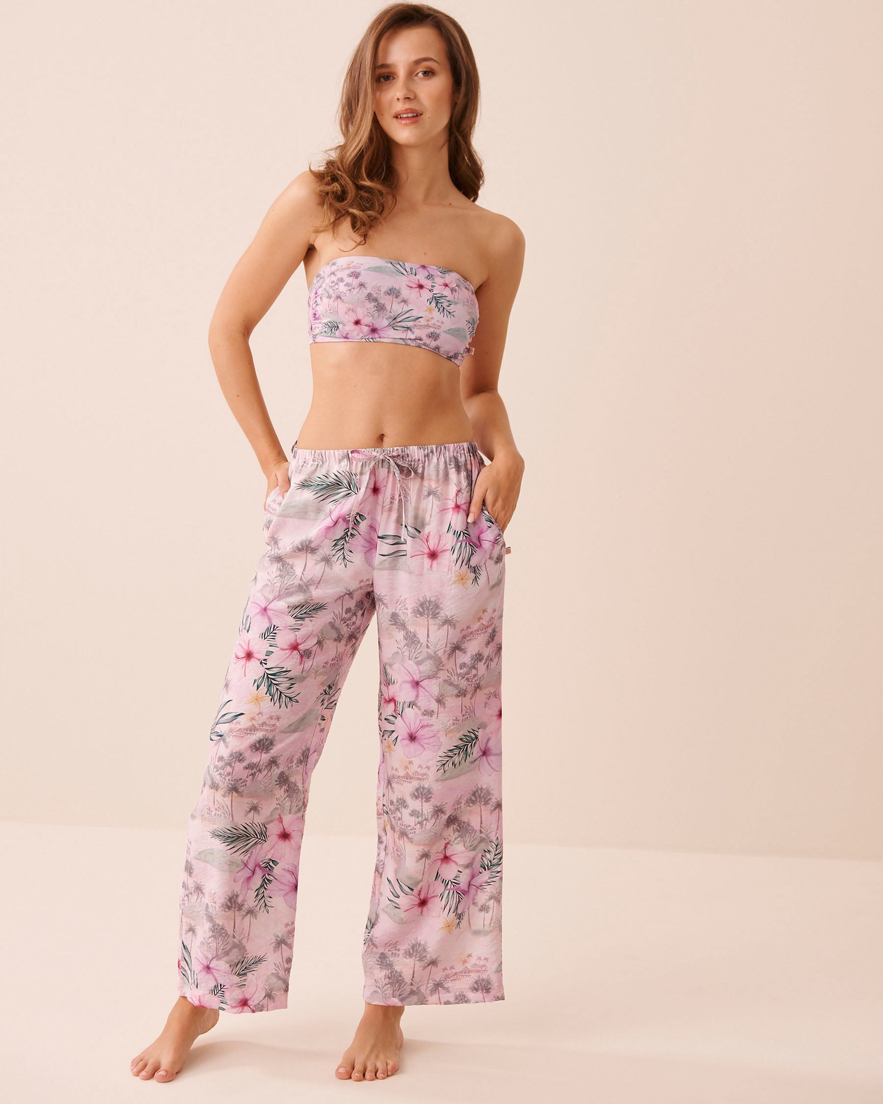 LA VIE EN ROSE AQUA Pantalon jambe large imprimé tropical Rivage pastel 80200101 - View3