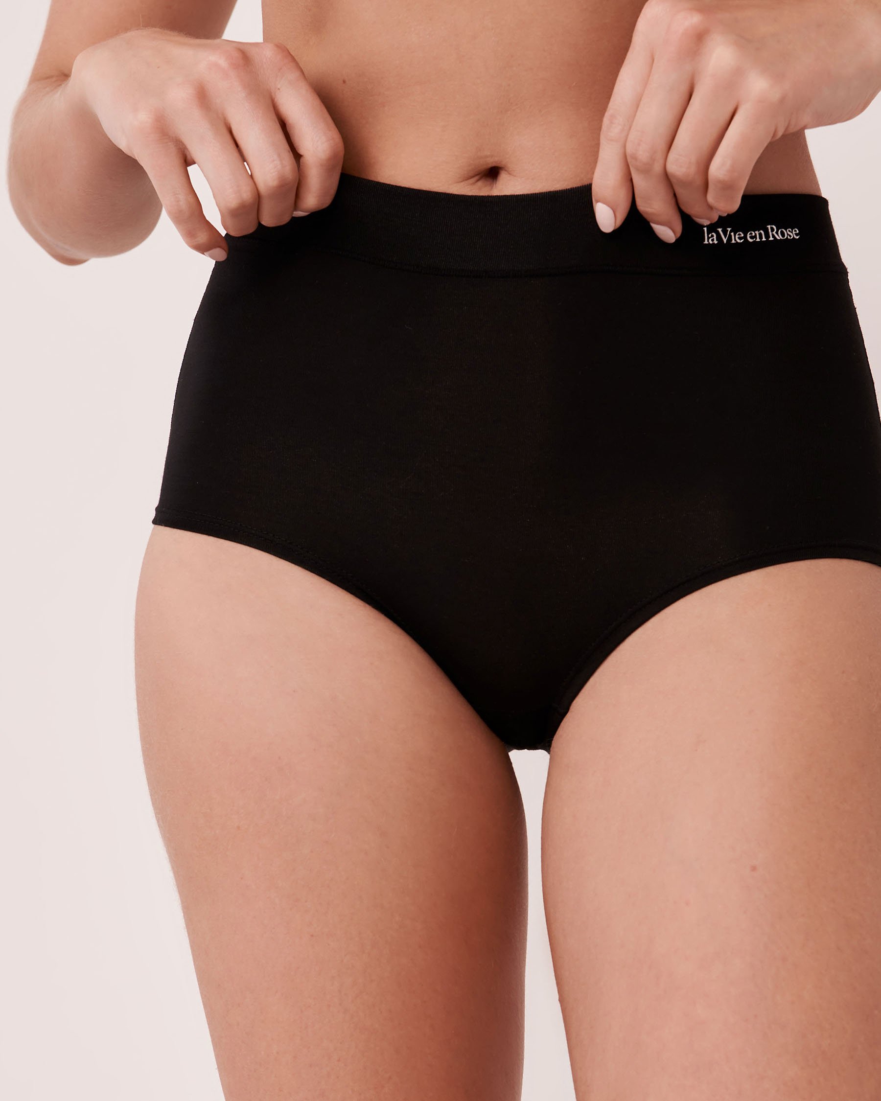 LA VIE EN ROSE Culotte aux hanches taille haute en modal Noir 20200214 - Voir1