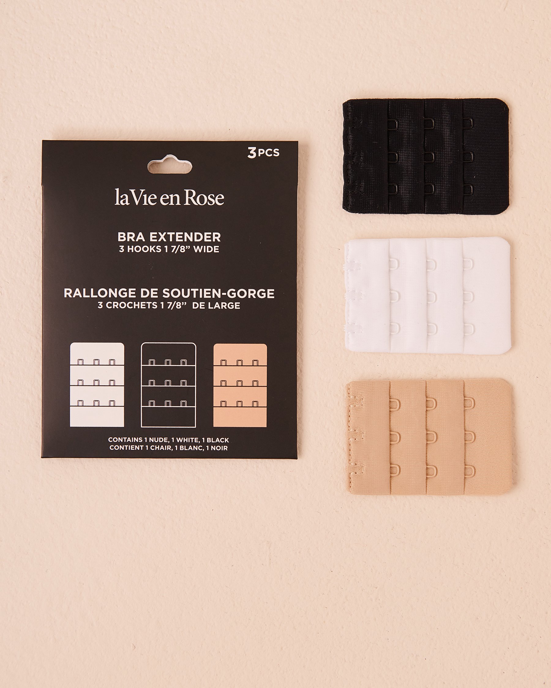LA VIE EN ROSE Ensemble de 3 rallonges à 3 agrafes 1 7/8'' de large Noir/Blanc/Latte 10400016 - Voir1