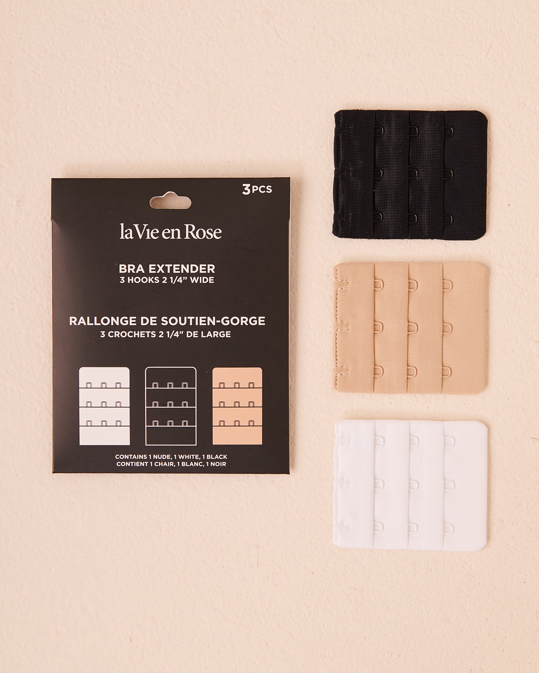 LA VIE EN ROSE 3Pcs Set of 2 1/4'' Wide 3-Hook Bra Extenders Black/White/Latte 10400017 - View1
