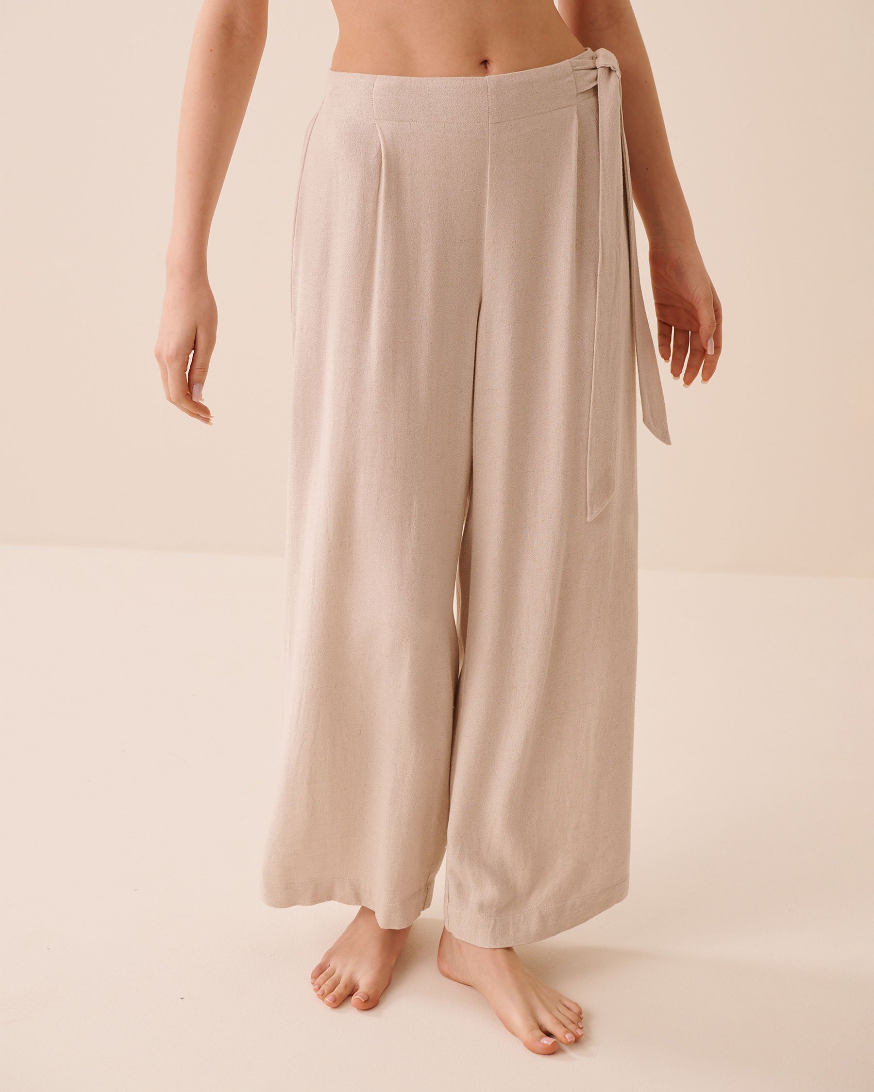 LA VIE EN ROSE AQUA Linen Blend Wide Leg Pants Sand 80200095 - View3