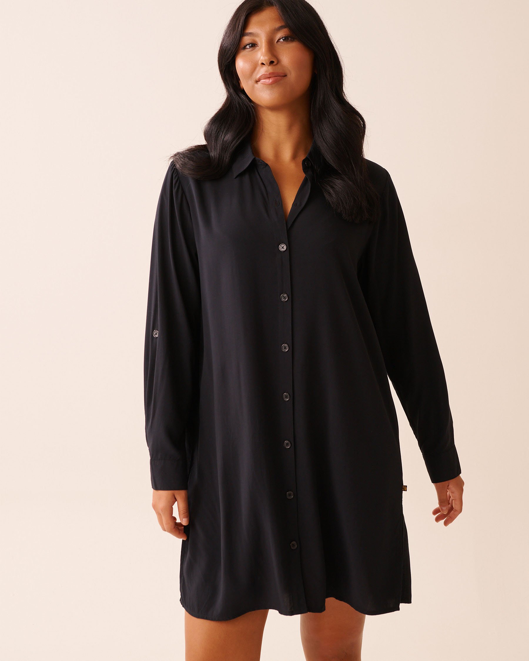 LA VIE EN ROSE AQUA Long Button-down Shirt Black 80400072 - View2