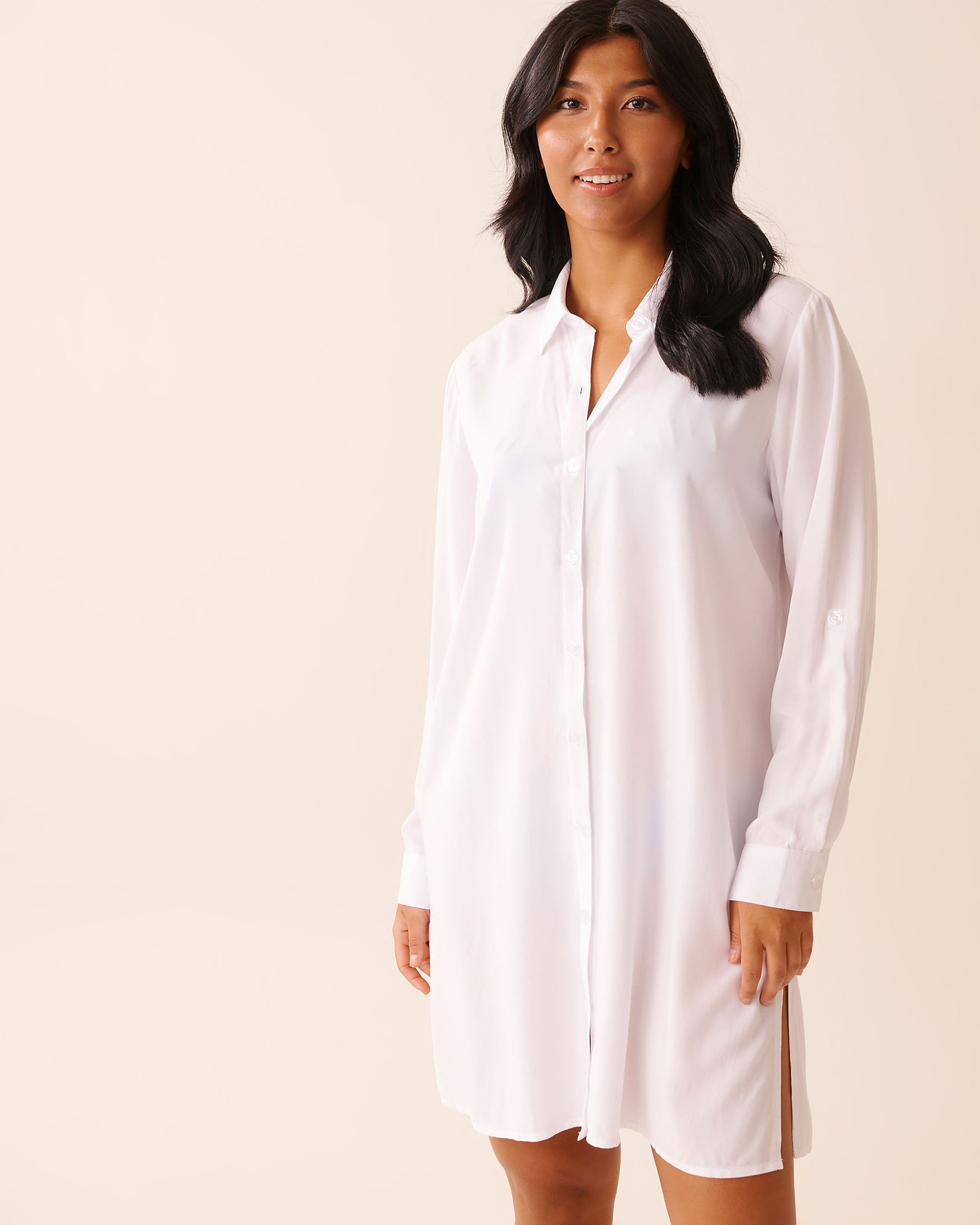 LA VIE EN ROSE AQUA Long Button-down Shirt White 80400072 - View1