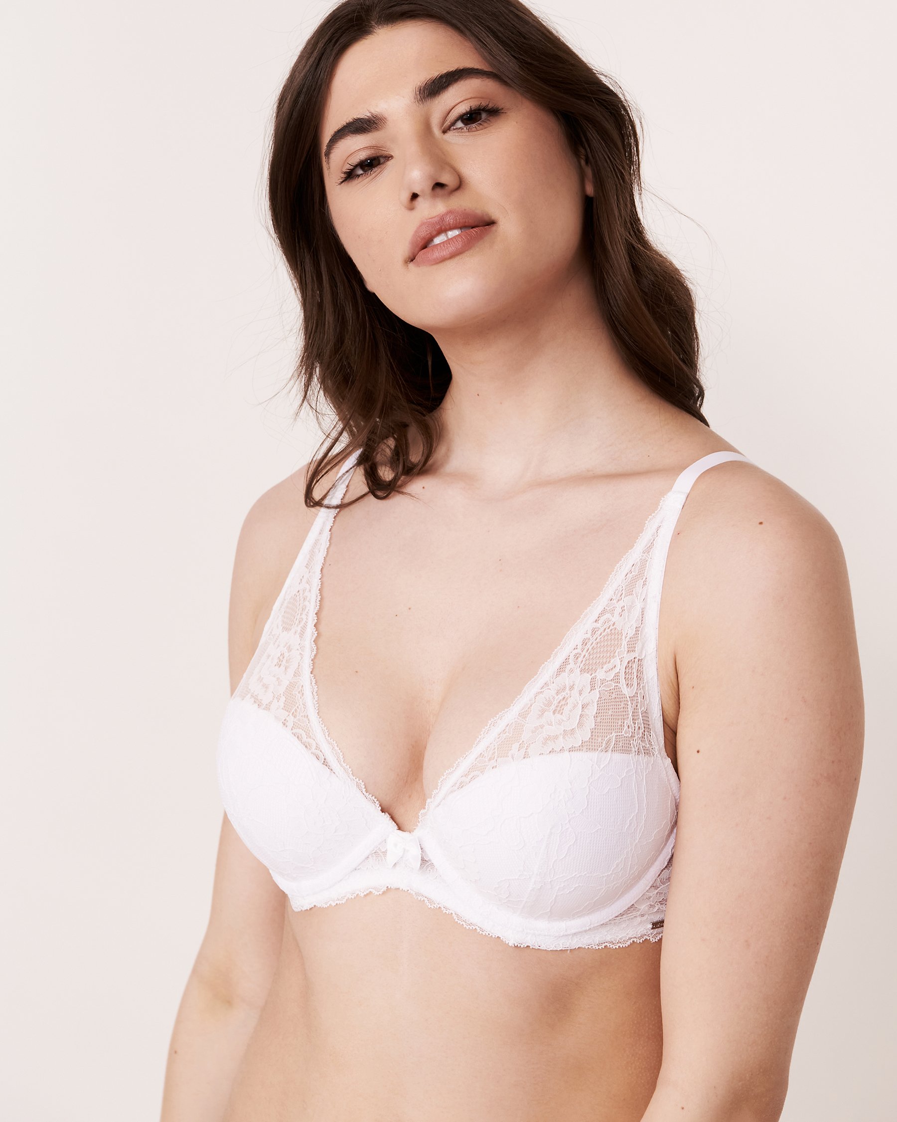LA VIE EN ROSE Lightly Lined Deep V-plunge Bra White 10200049 - View3