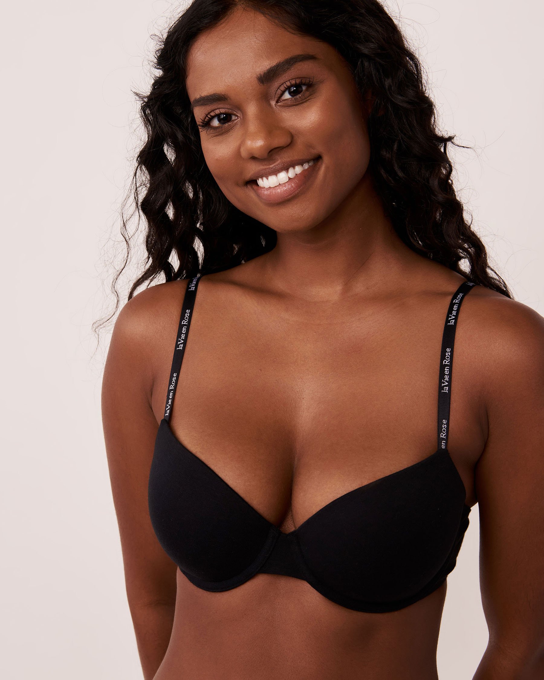 LA VIE EN ROSE Soutien-gorge doublure légère demi-buste en coton Noir 10200184 - View1