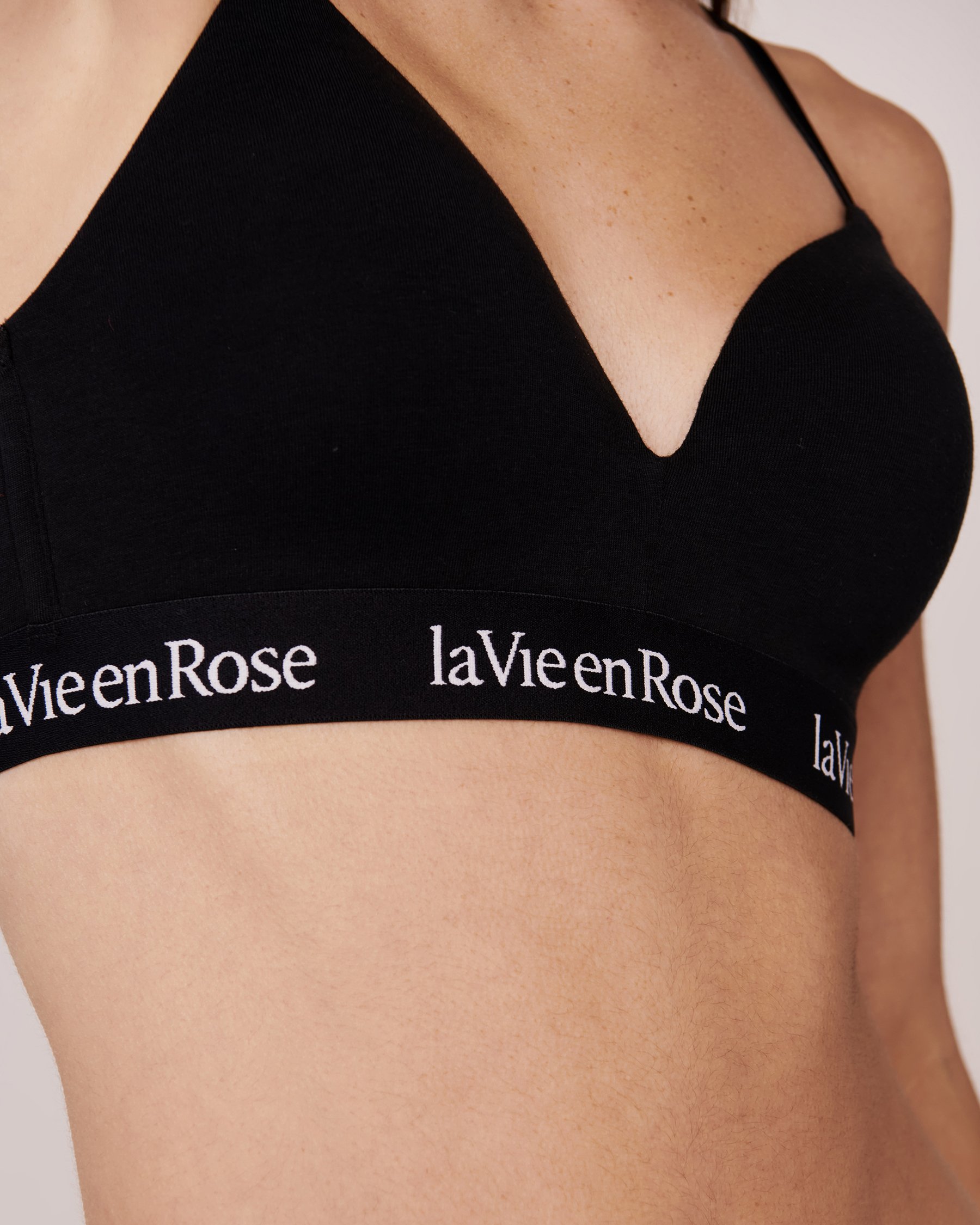LA VIE EN ROSE Lightly Lined Wireless Cotton Bra Black 10200185 - View3