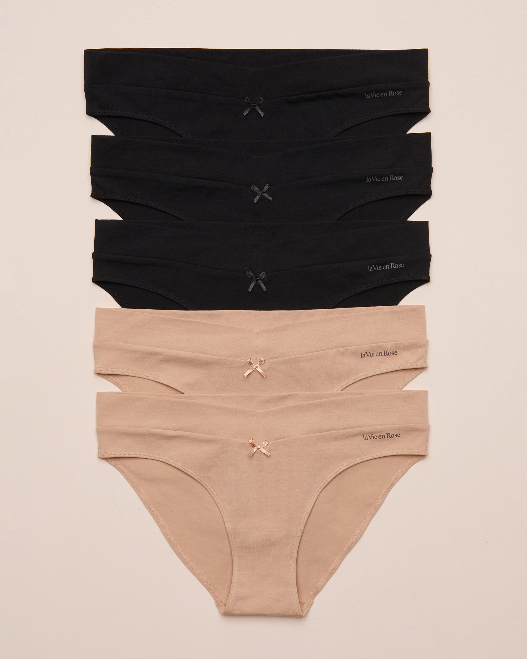 LA VIE EN ROSE Lot de 5 culottes bikini en coton Noir/Latte 564212000-5P - View1