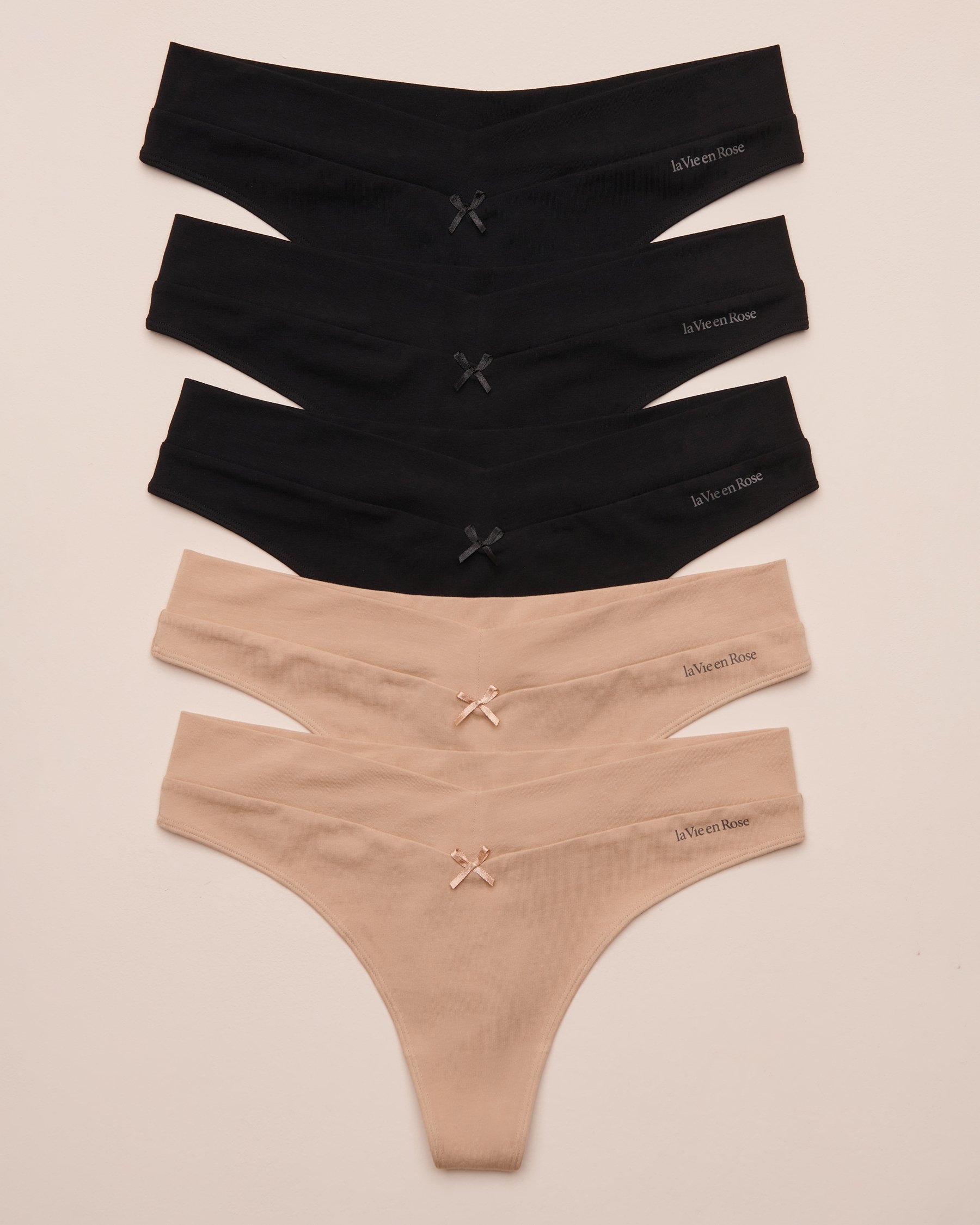 LA VIE EN ROSE Lot de 5 culottes tanga en coton Noir/Latte 564211000-5P - Voir1