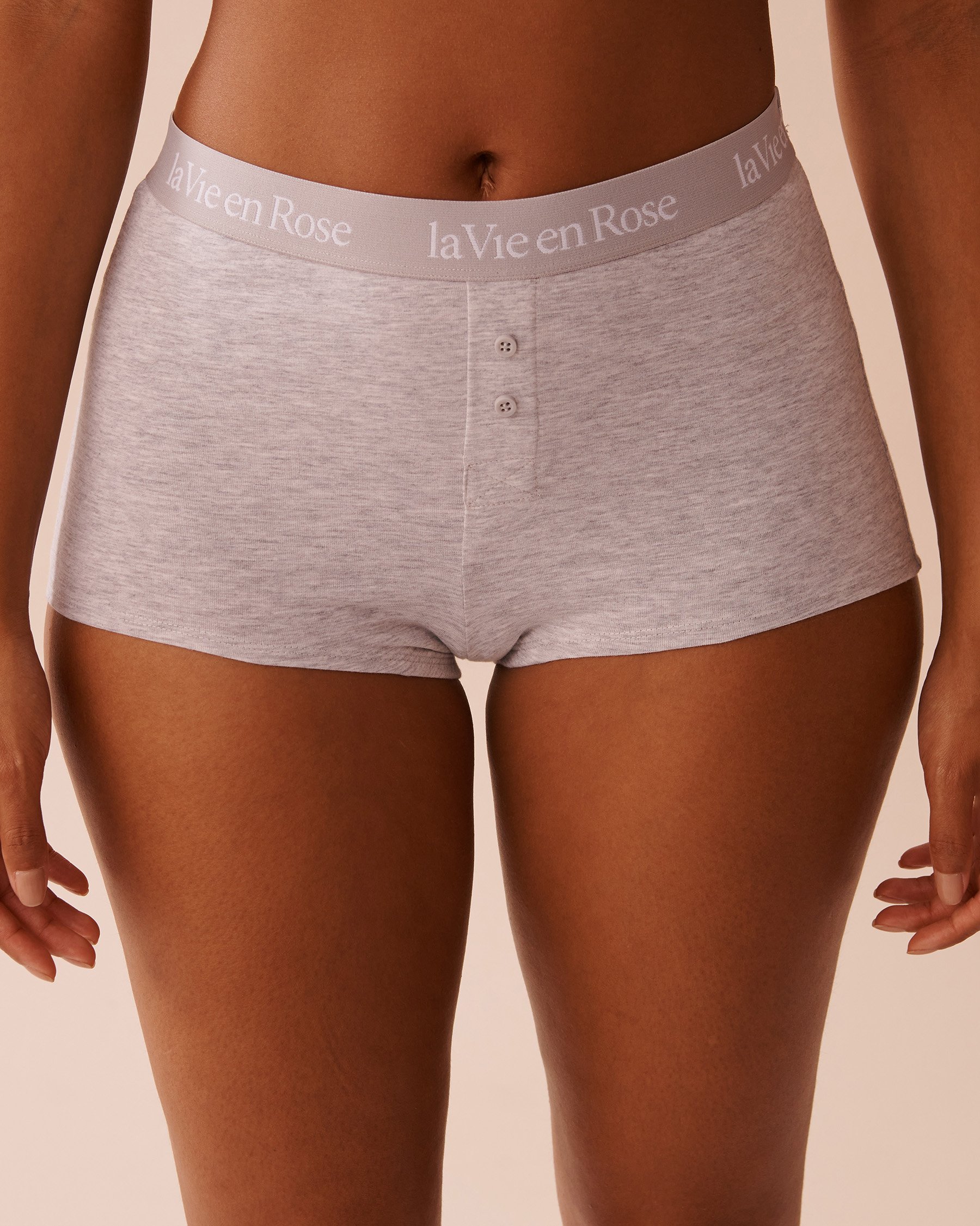 LA VIE EN ROSE Cotton and Logo Elastic Band High Waist Boyshort Panty Grey 20100584 - View1