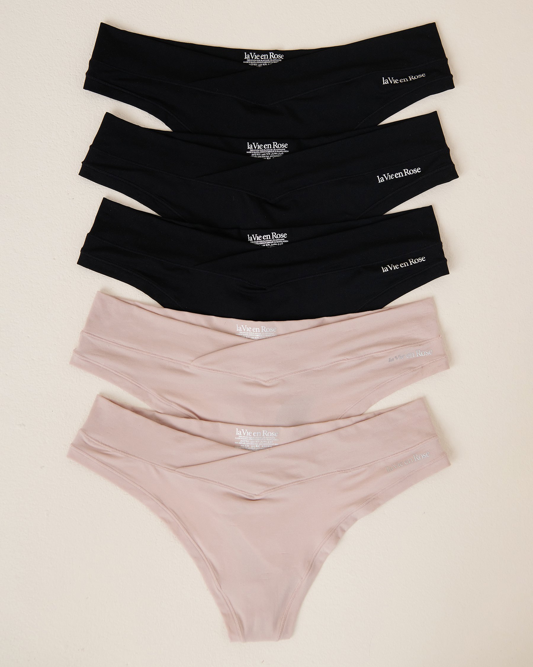 LA VIE EN ROSE Lot de 5 culottes tanga fit parfait Noir/Ombre grise 20200474 5PK - Voir1