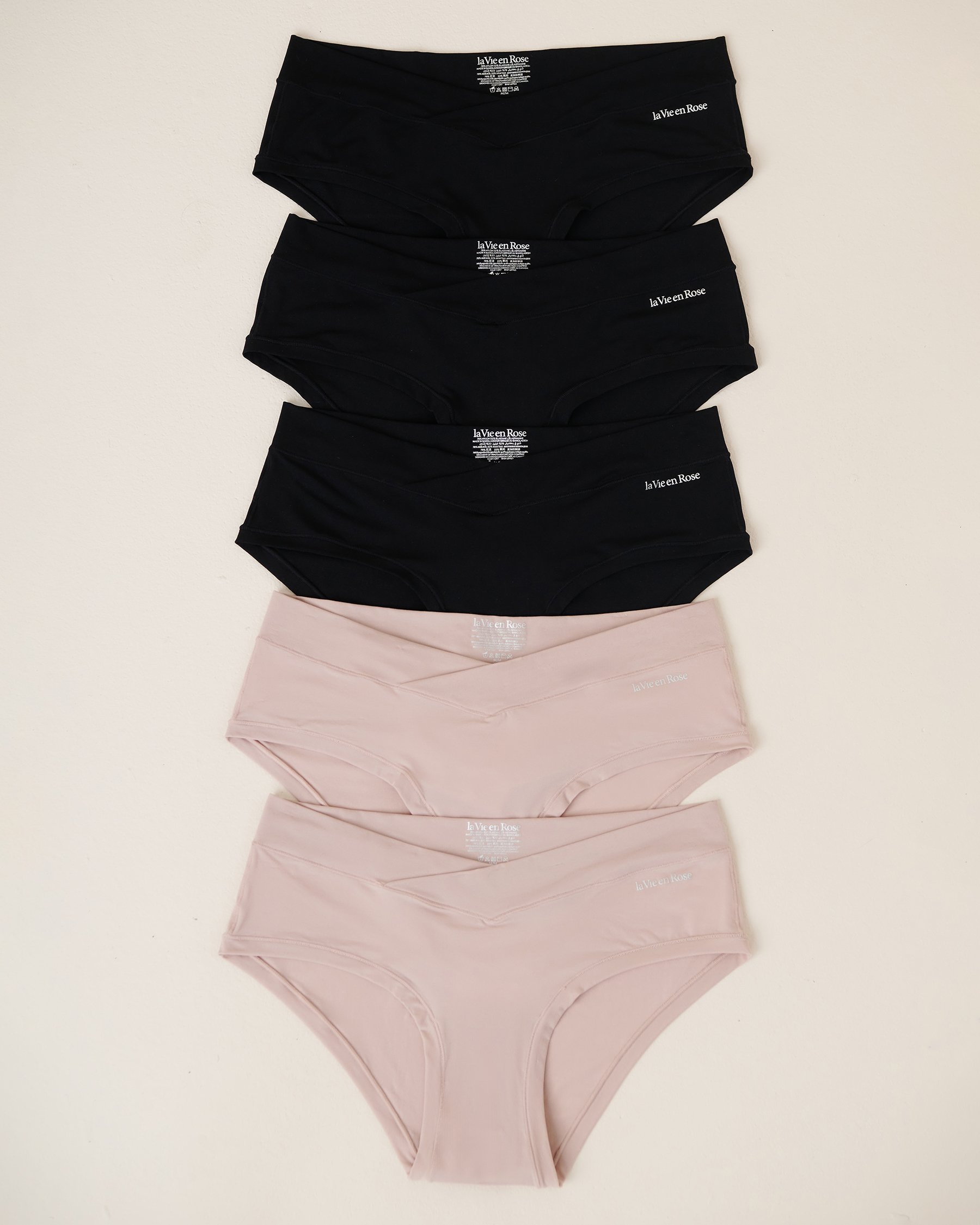 LA VIE EN ROSE Lot de 5 culottes aux hanches fit parfait Noir/Ombre grise 20200476 5PK - Voir1