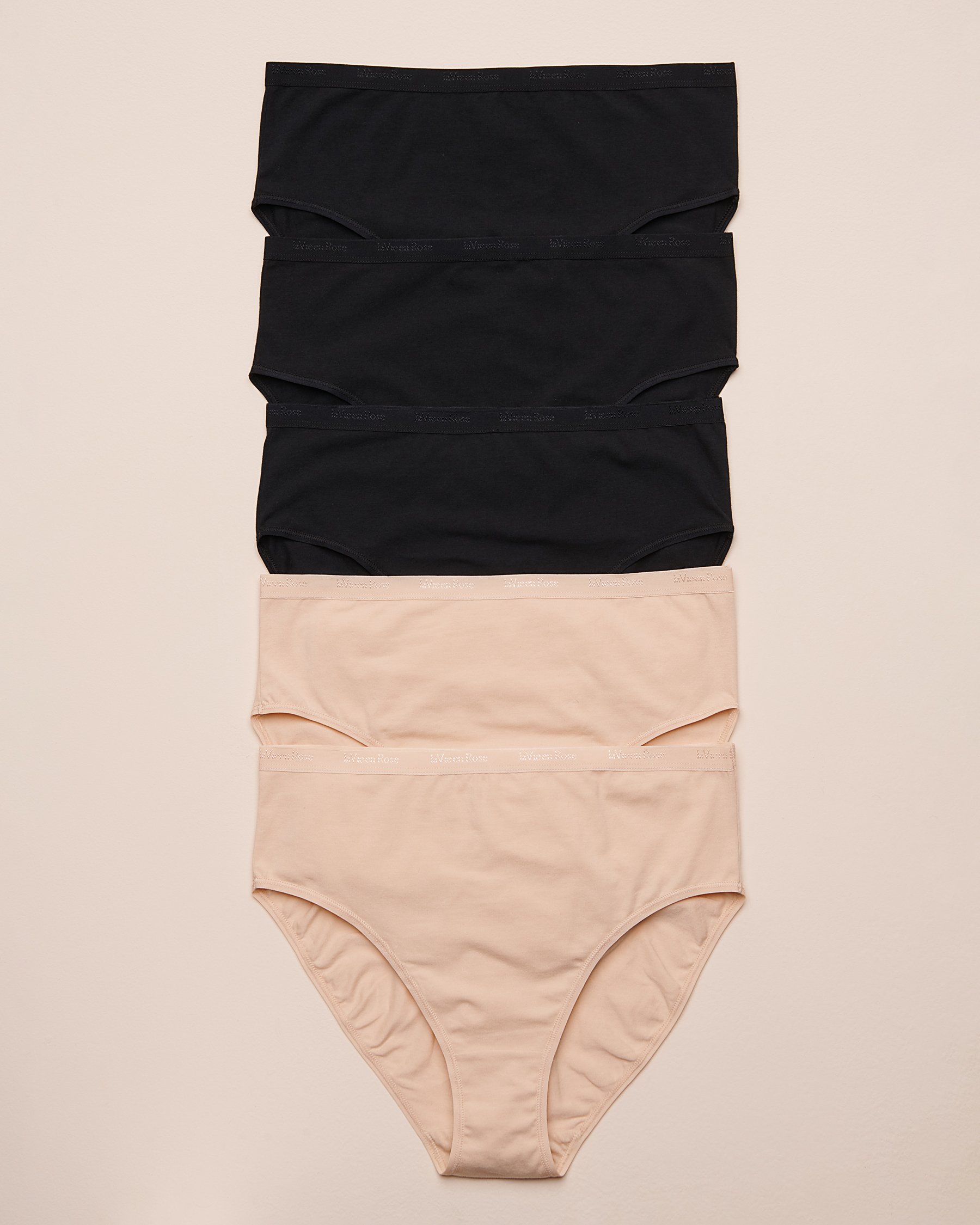 LA VIE EN ROSE Lot de 5 culottes bikini taille haute en coton Noir/Beige 633212100-5P - Voir1