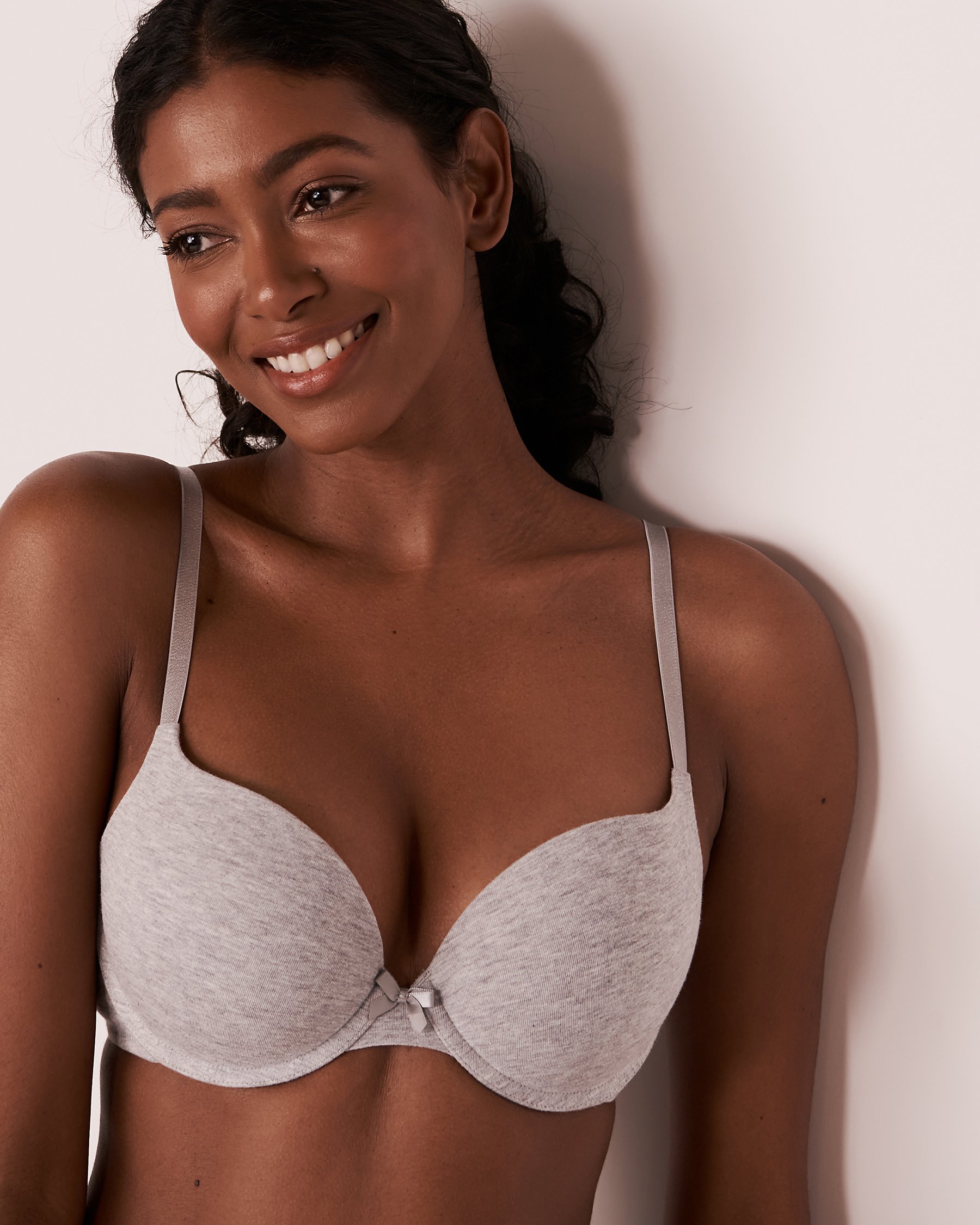 LA VIE EN ROSE Soutien-gorge push-up demi-buste en coton Gris moyen 10300007 - View1