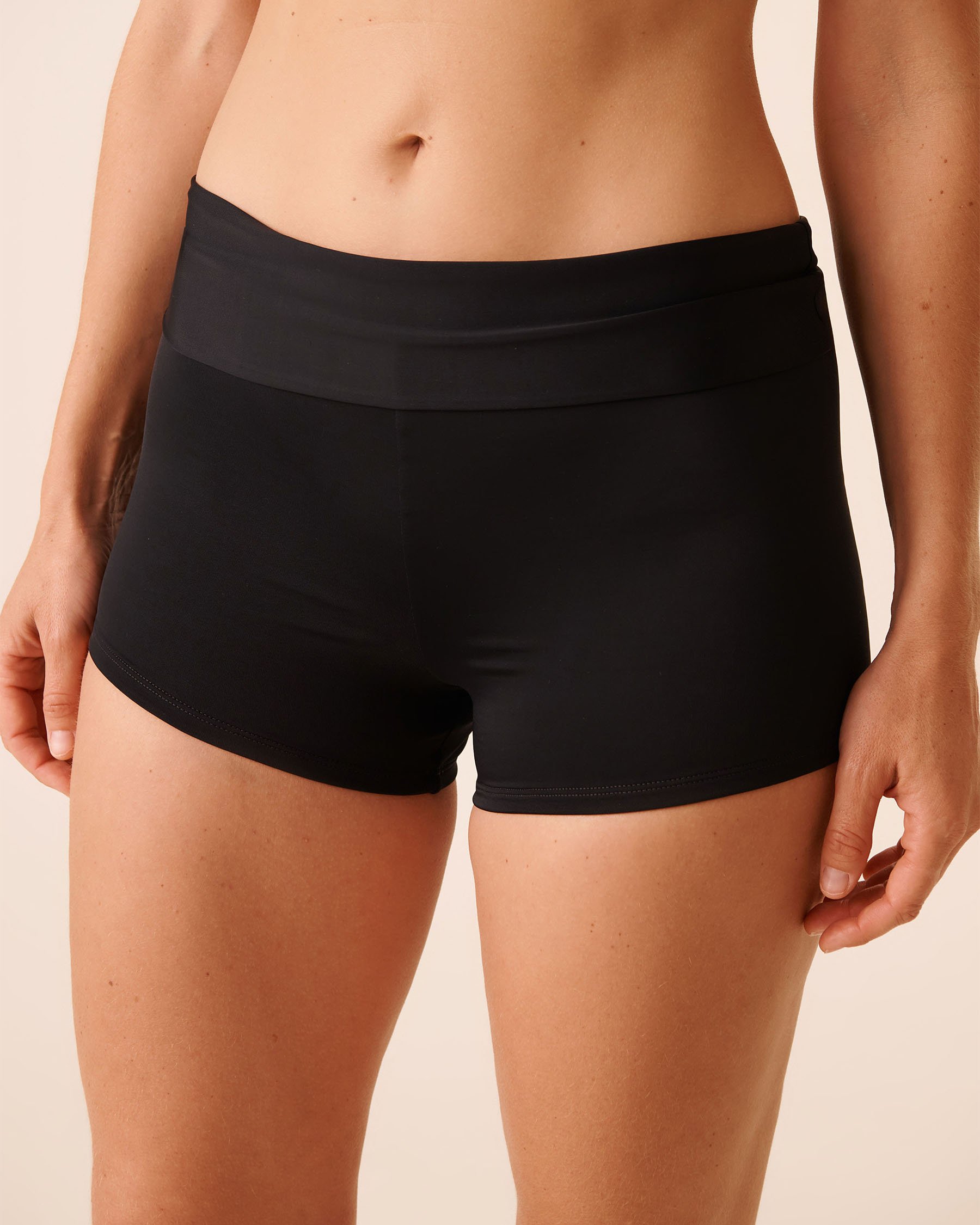 LA VIE EN ROSE AQUA BLACK Folded Waistband Boyleg Bikini Bottom Black 799-693-3-00 - View1