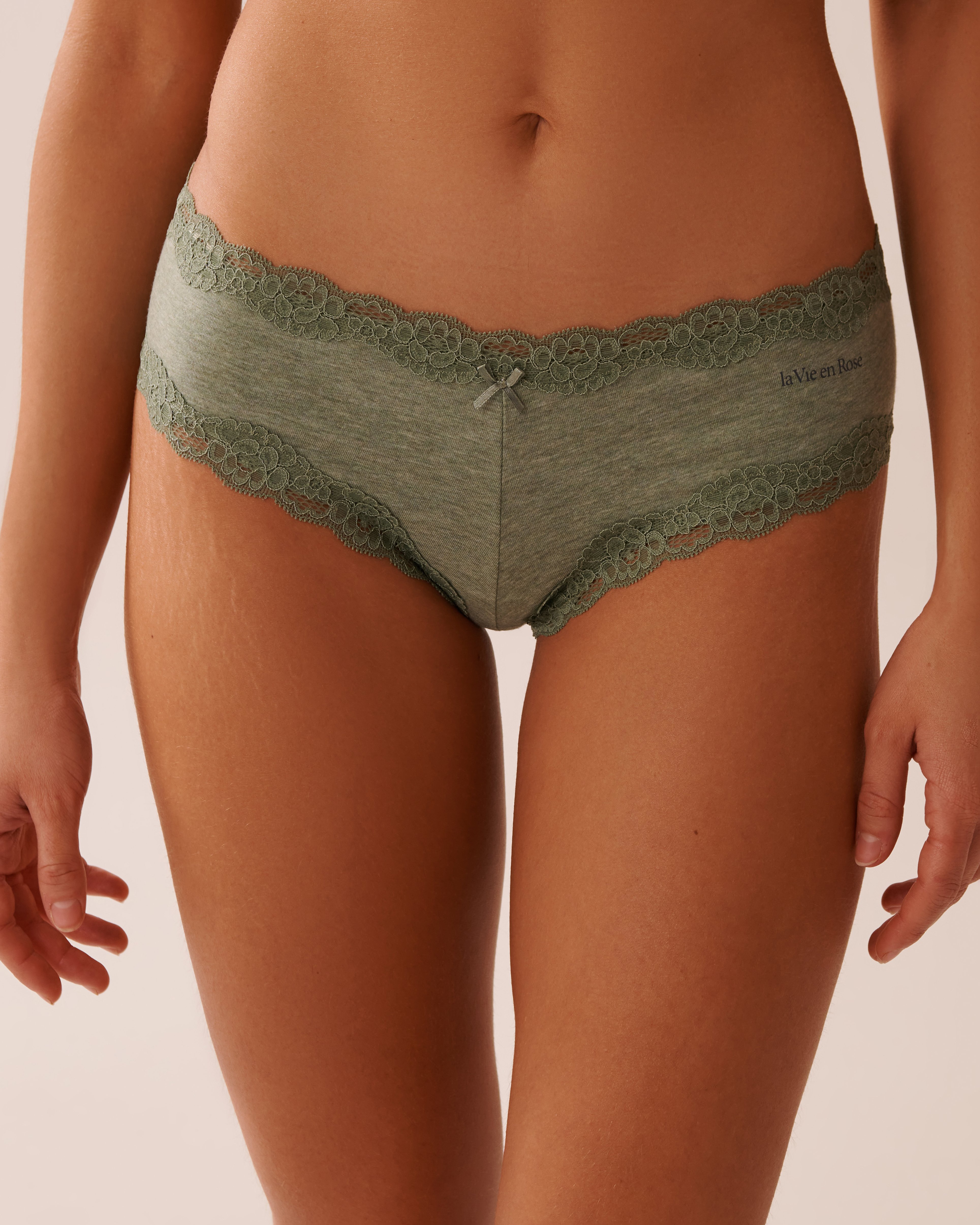 LA VIE EN ROSE Cotton and Lace Trim Cheeky Panty Forest Green 20100591 - View1