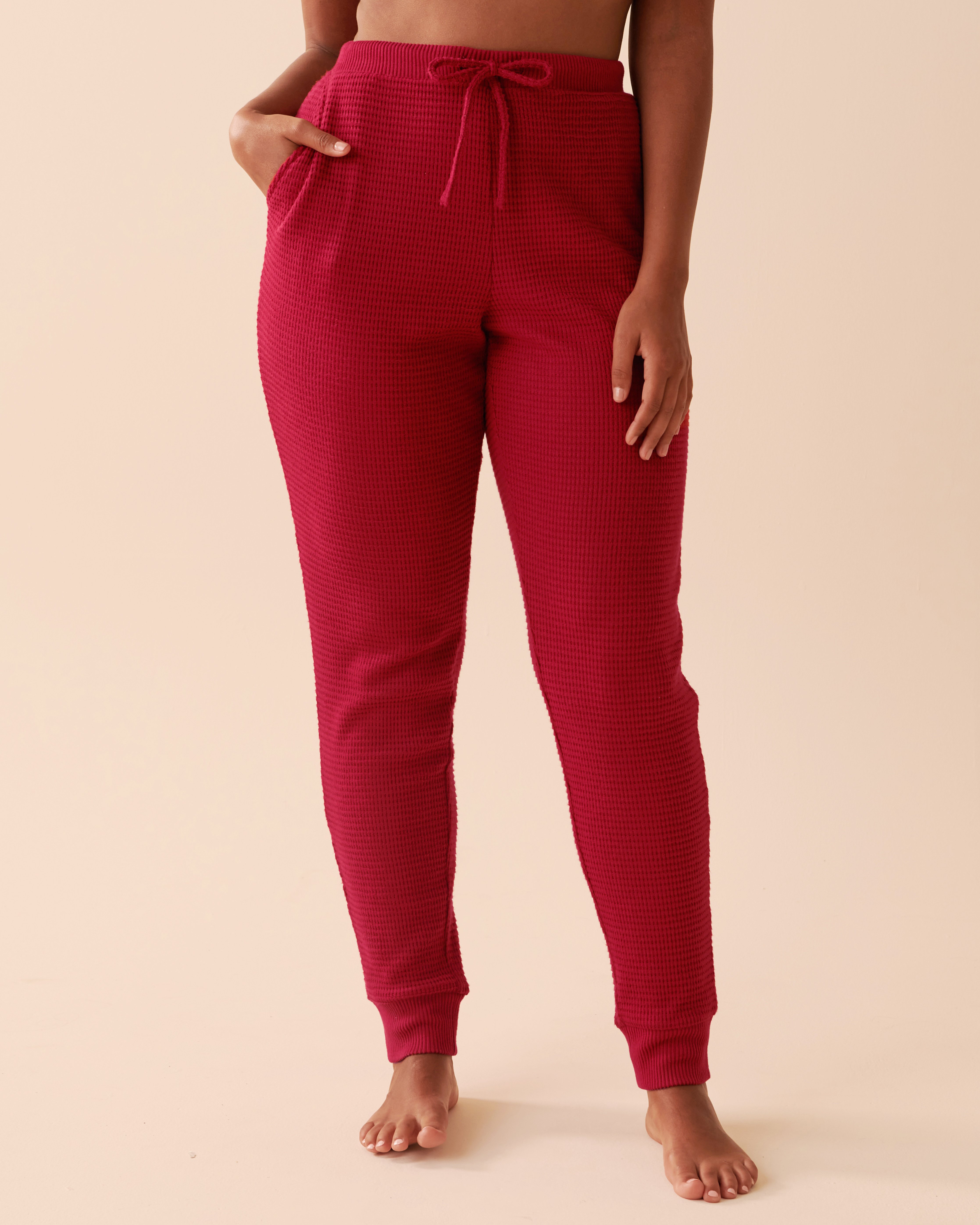 LA VIE EN ROSE Pantalon jogger en tissu gaufré Rouge festif 40200507 - Voir1