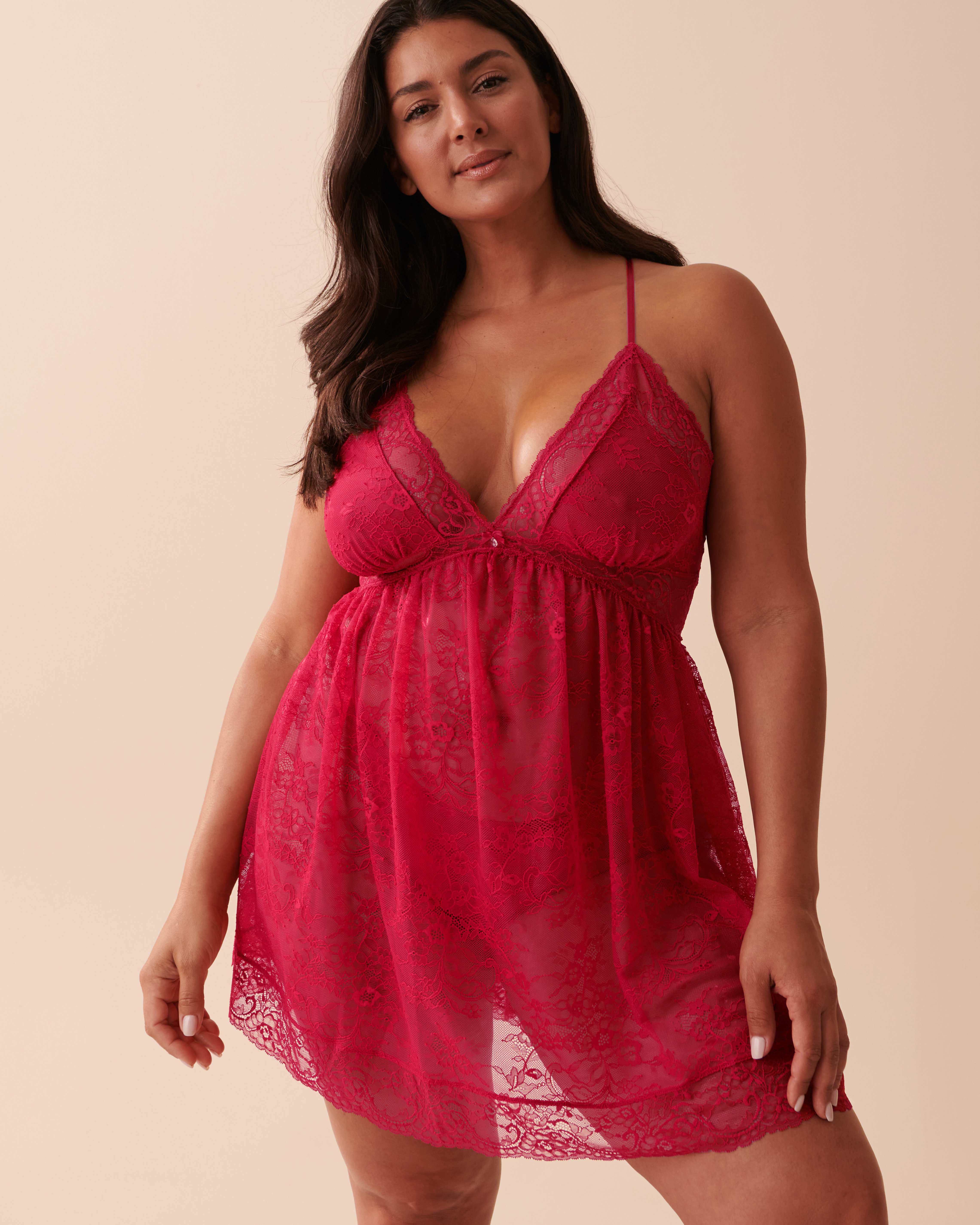 LA VIE EN ROSE Allover Lace Nightie Jingle Red 60500124 - View1