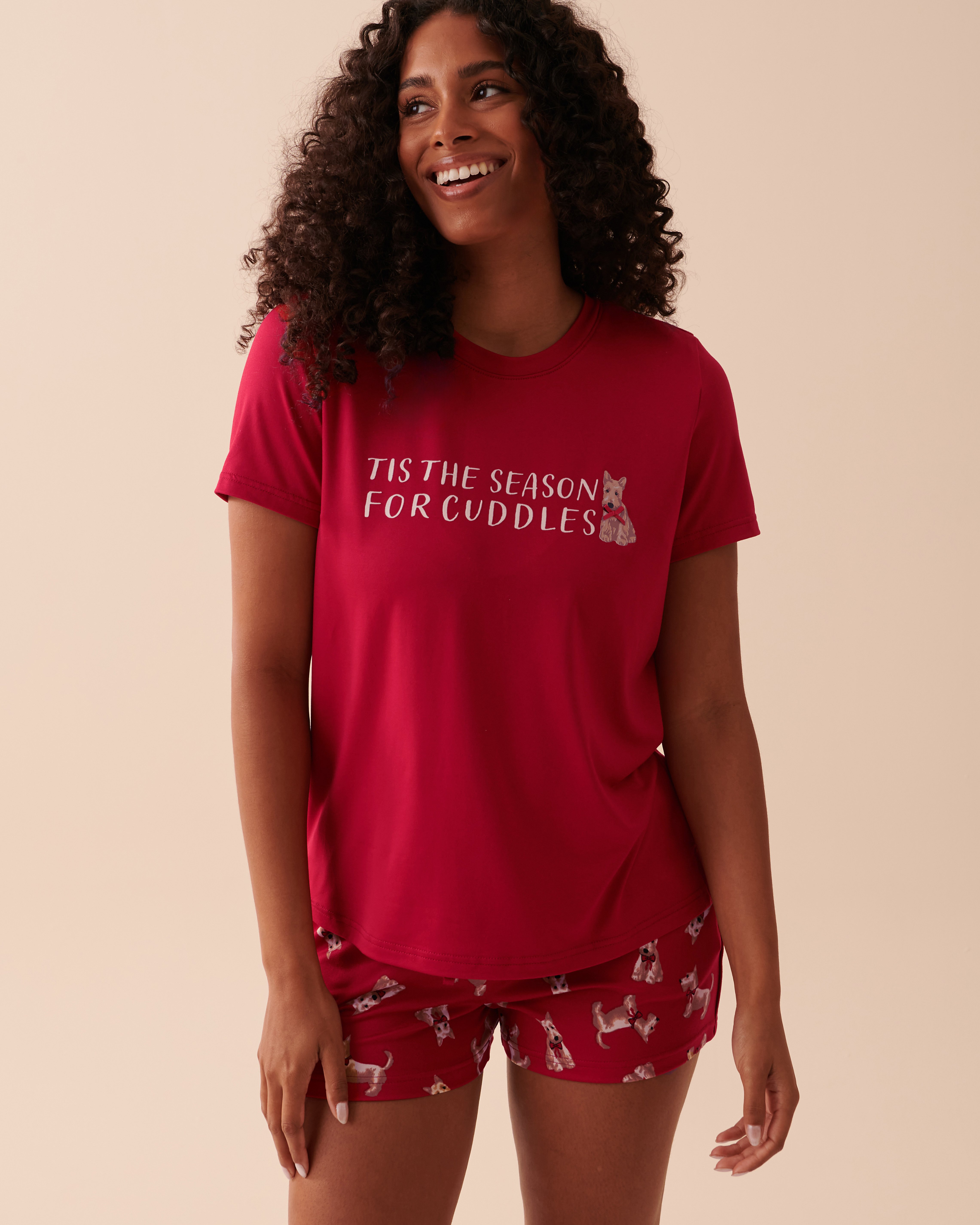 LA VIE EN ROSE Scottie Print Super Soft Crew Neck T-shirt Jingle Red 40100503 - View1