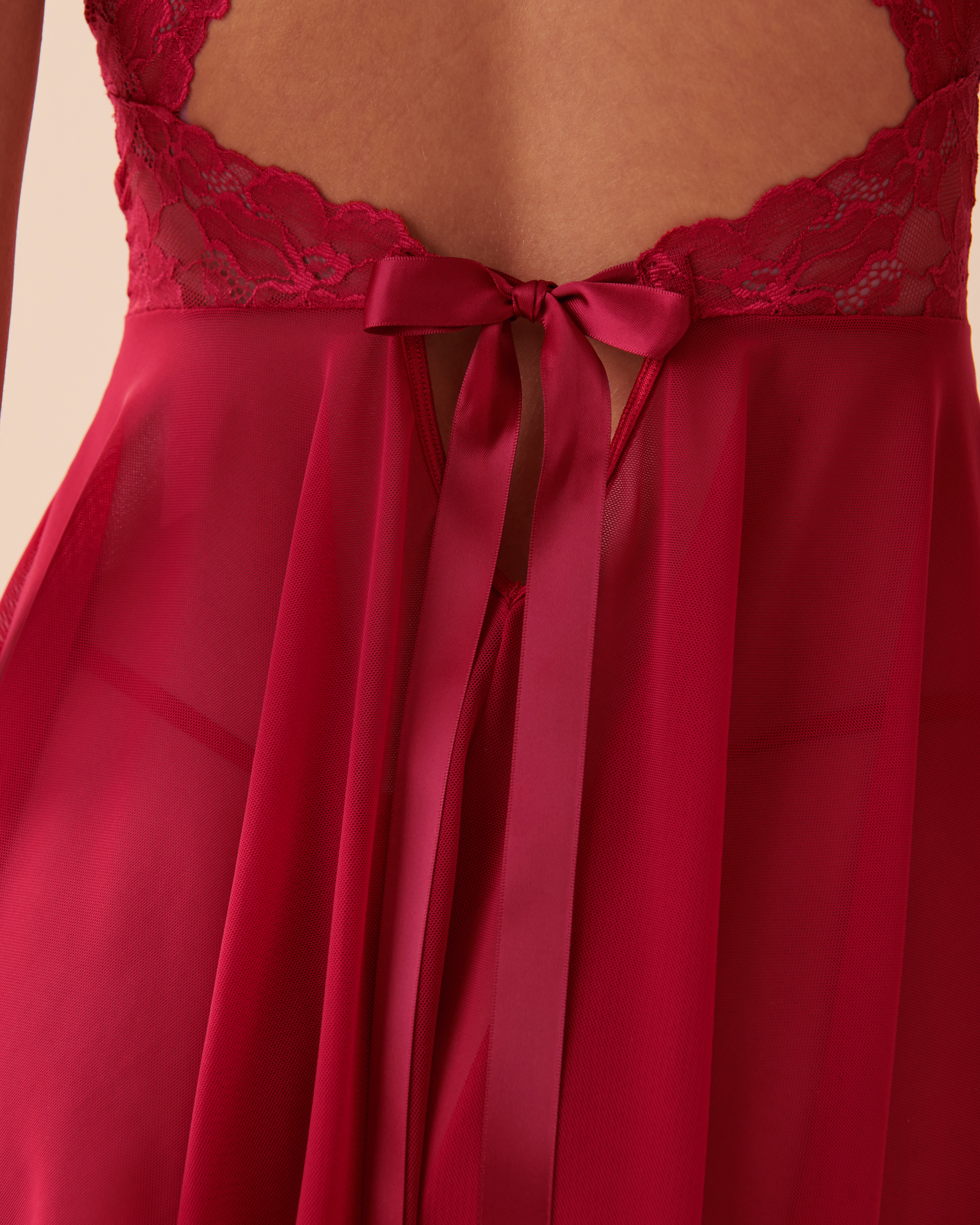 LA VIE EN ROSE Mesh and Lace Babydoll Jingle Red 60500125 - View3