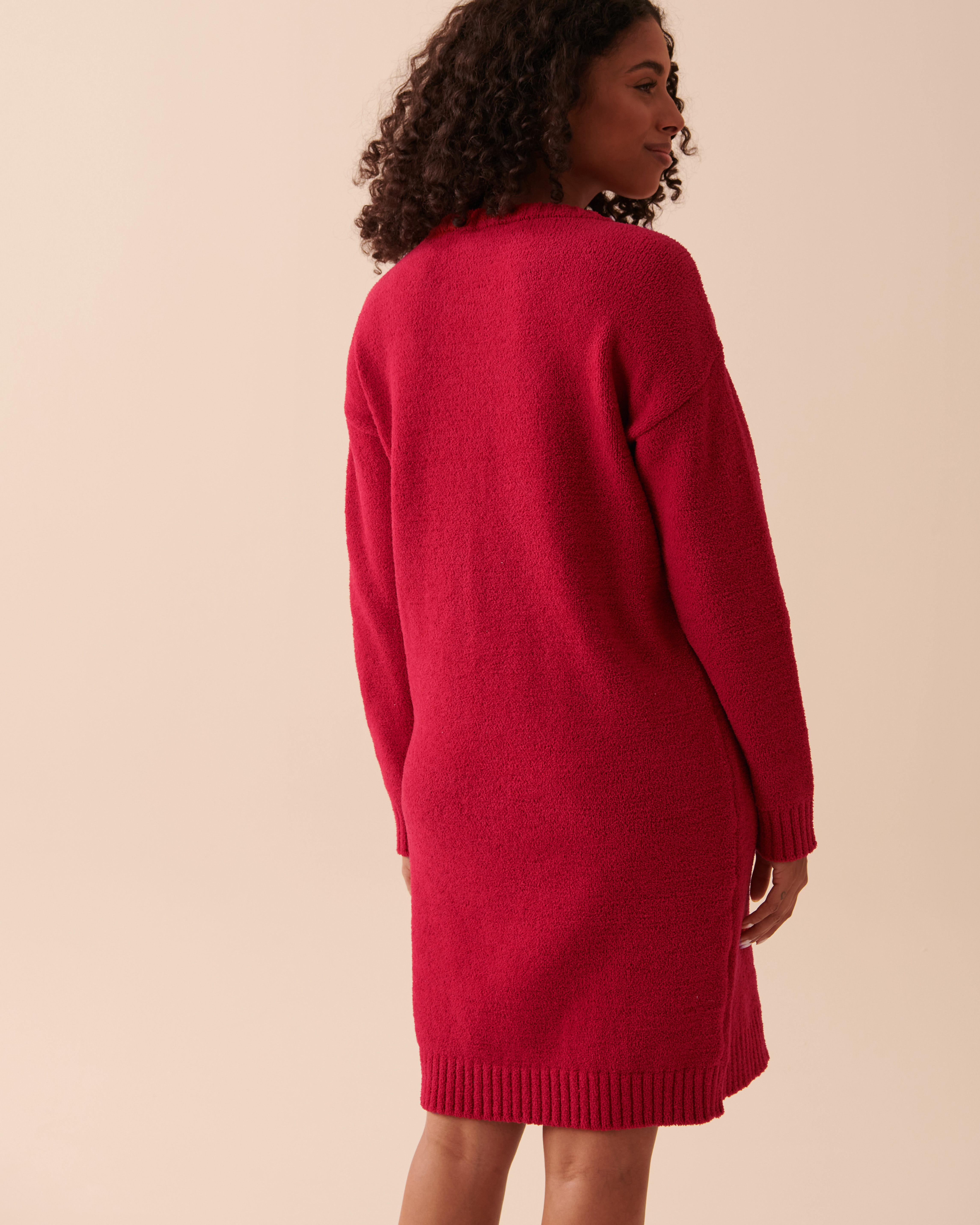 LA VIE EN ROSE Chemise de nuit manches longues en chenille Rouge festif 40500320 - View2