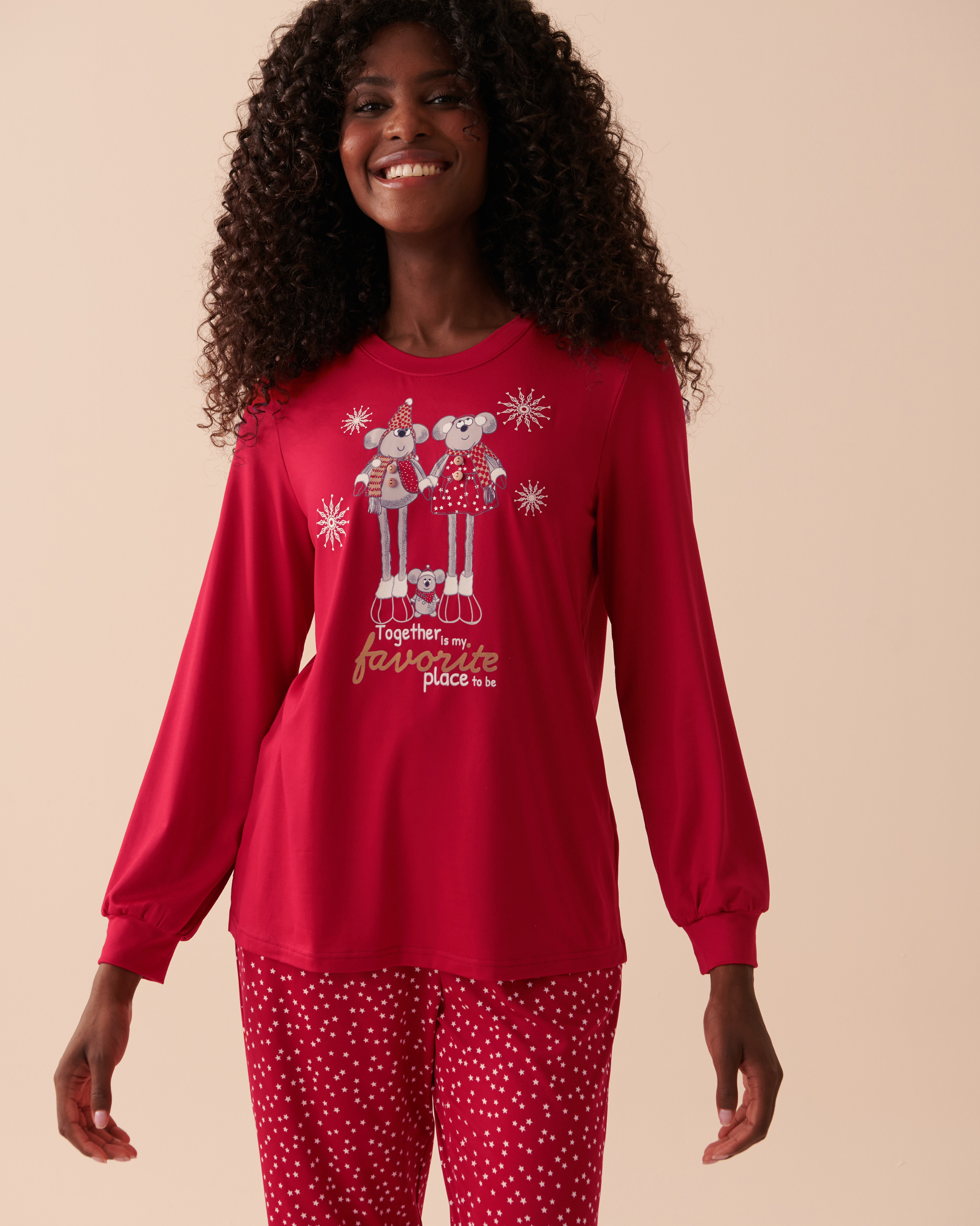 LA VIE EN ROSE Mouse Print Super Soft Long Sleeve Shirt Jingle Red 40100500 - View1