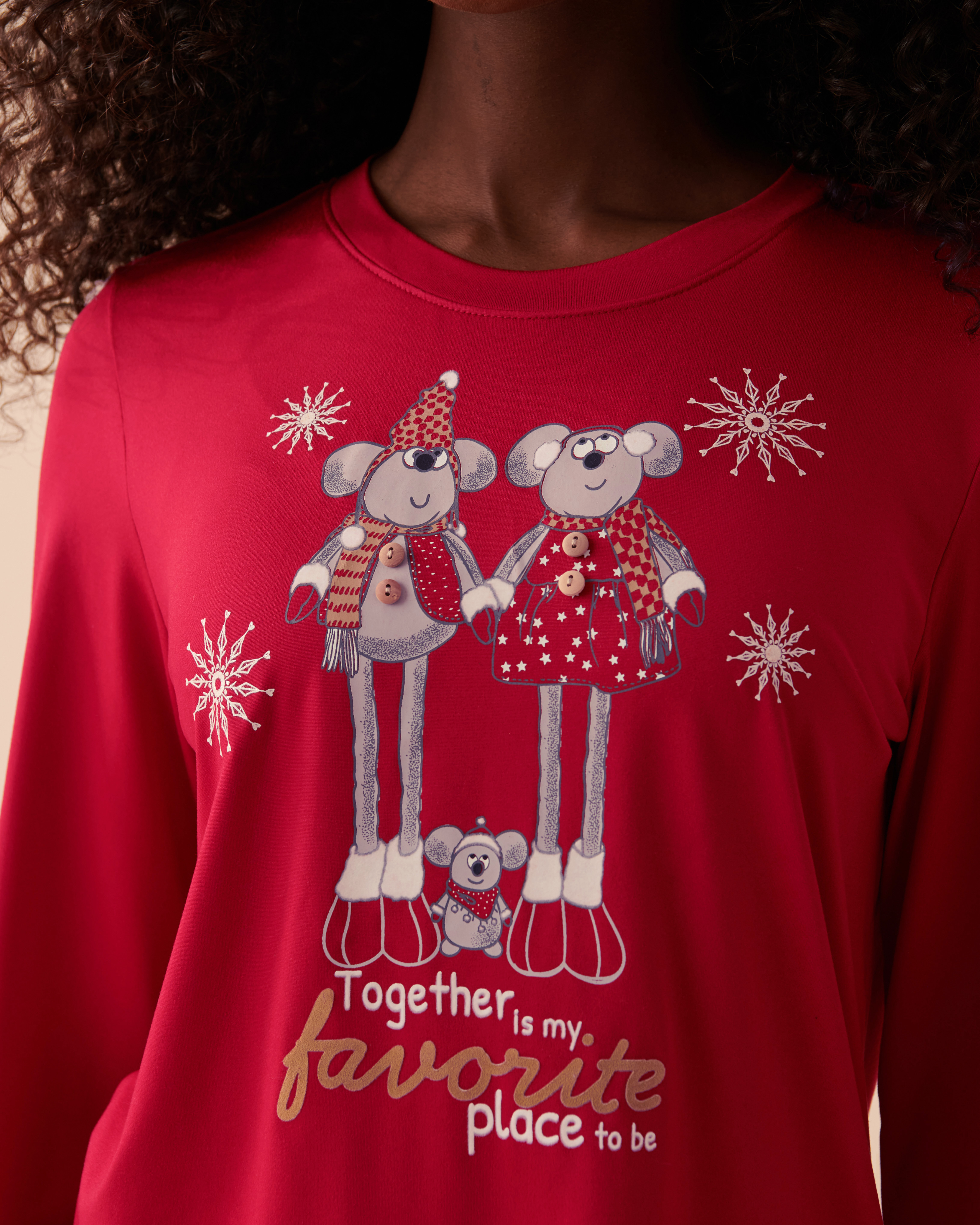 LA VIE EN ROSE Mouse Print Super Soft Long Sleeve Shirt Jingle Red 40100500 - View2