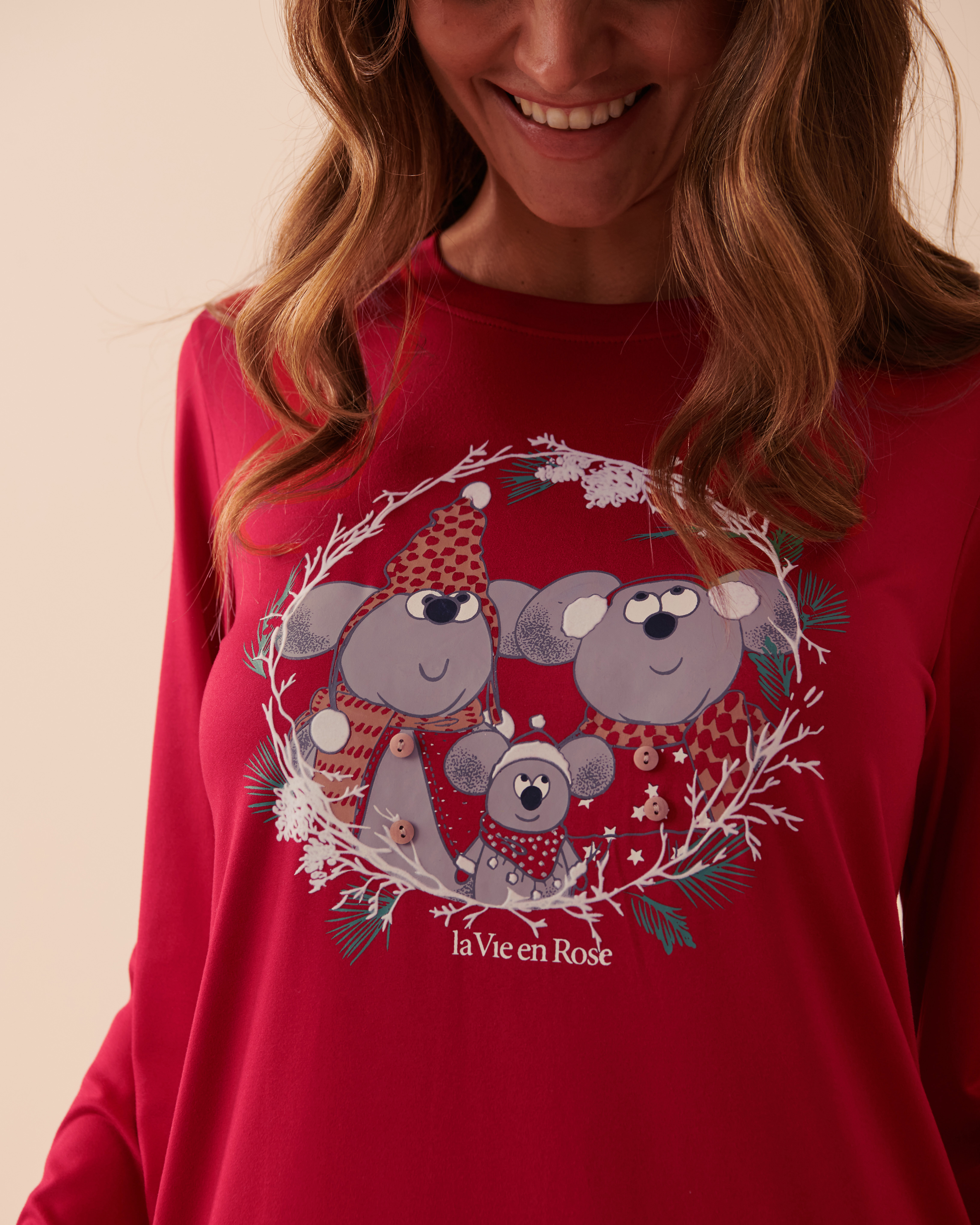 LA VIE EN ROSE Chemise de nuit ultra douce à motif souris Rouge festif 40500310 - View3